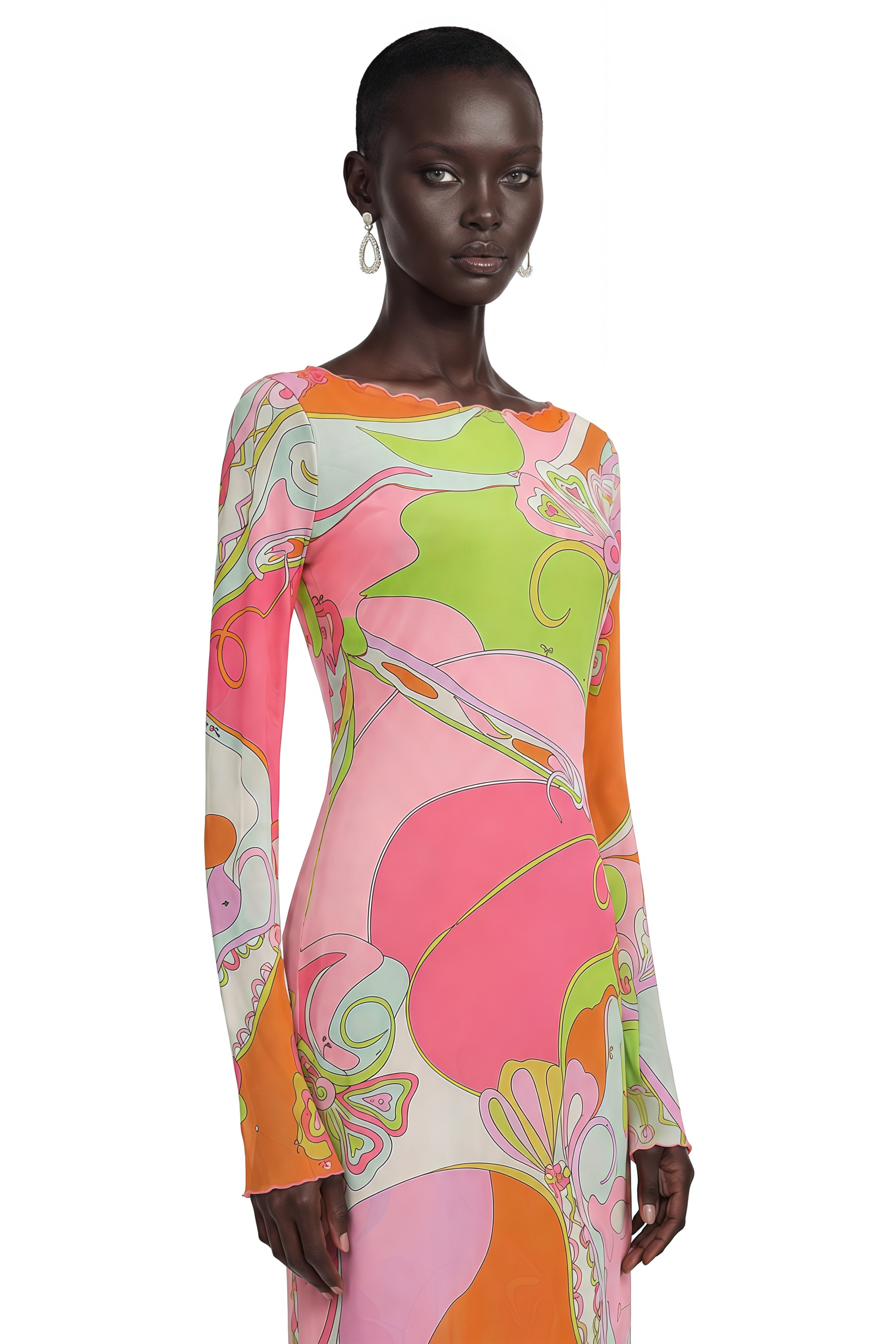 Ismeria Pink Printed Long Sleeve Maxi Dress