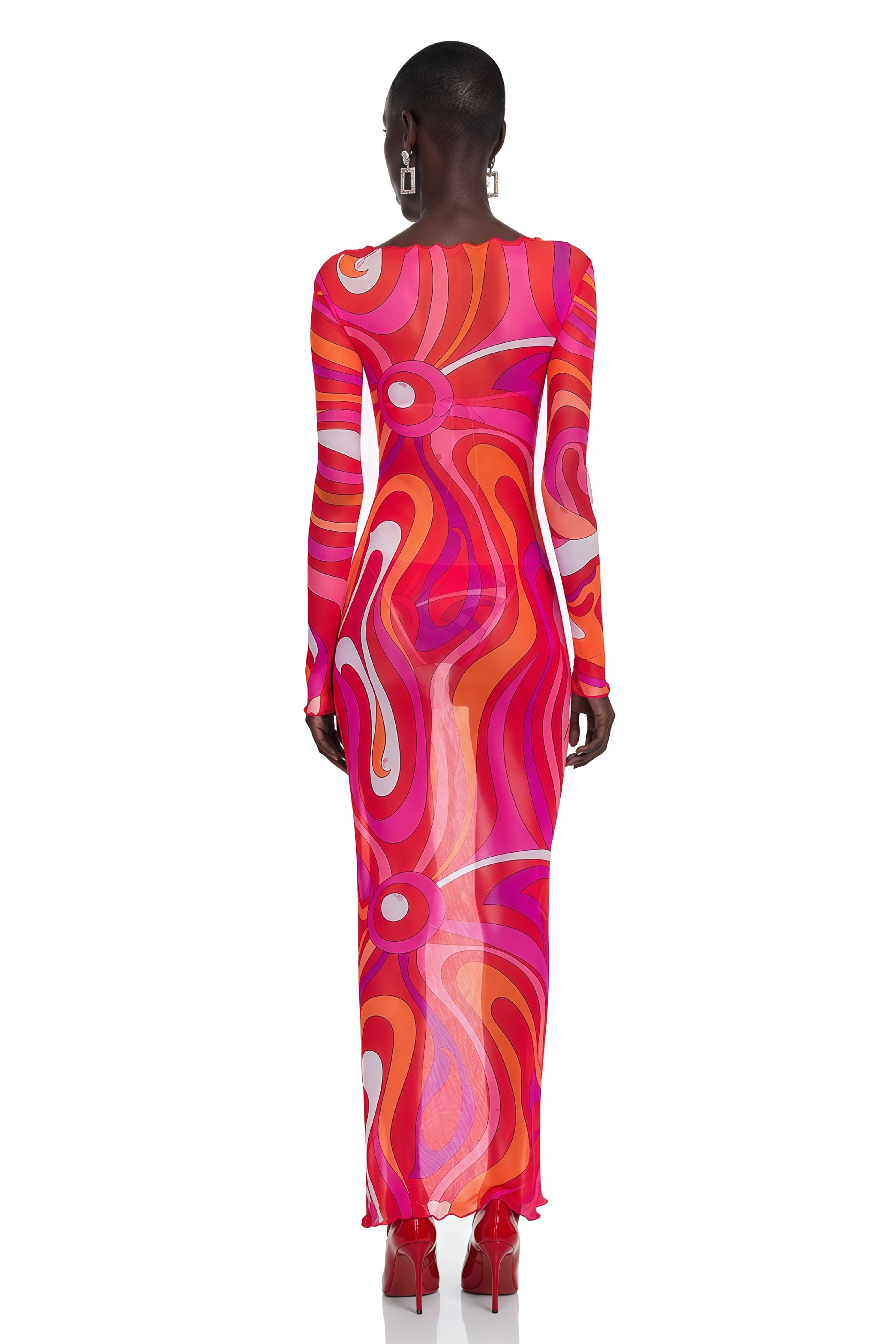 Ismeria Red Printed Long Sleeve Maxi Dress