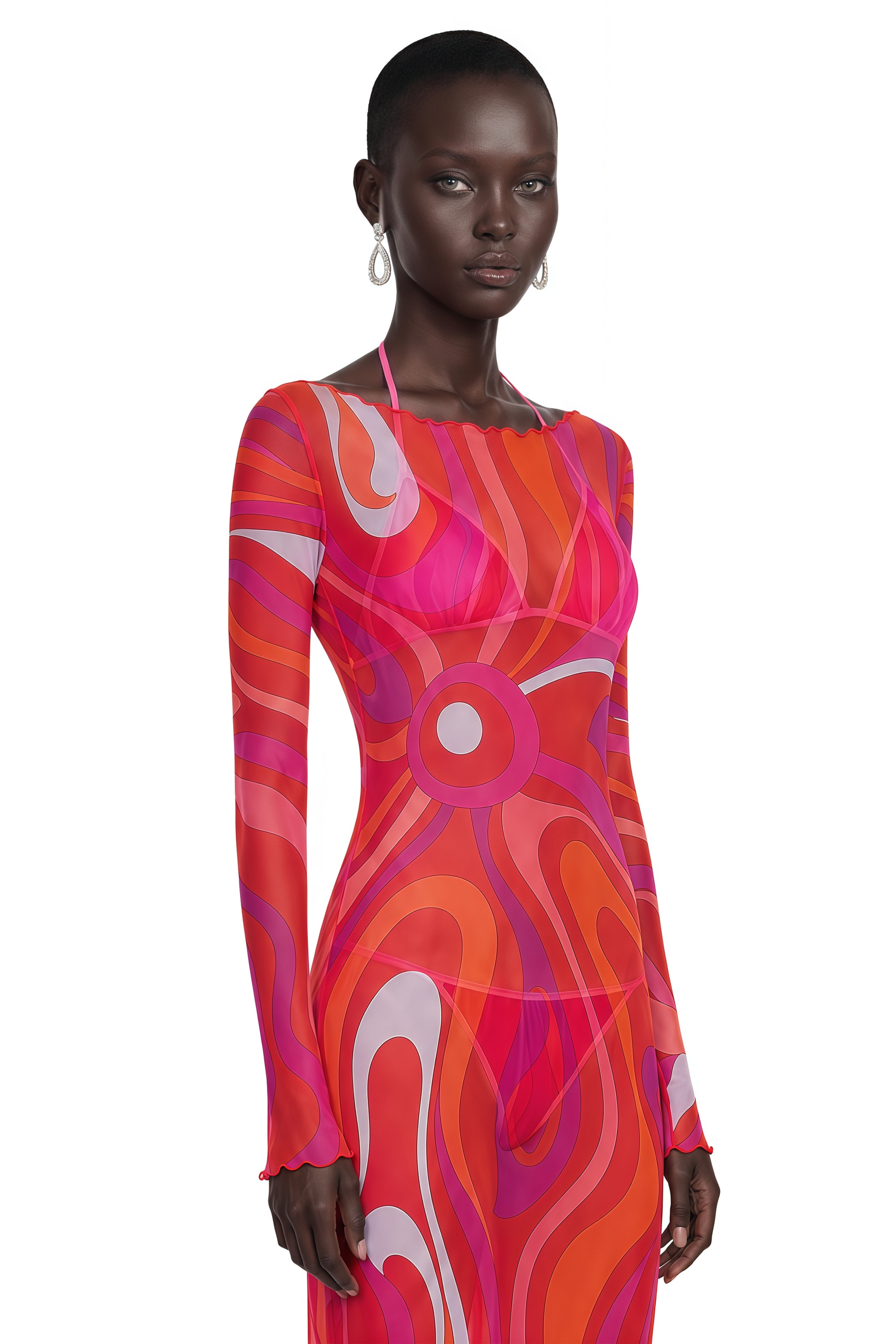 Ismeria Red Printed Long Sleeve Maxi Dress