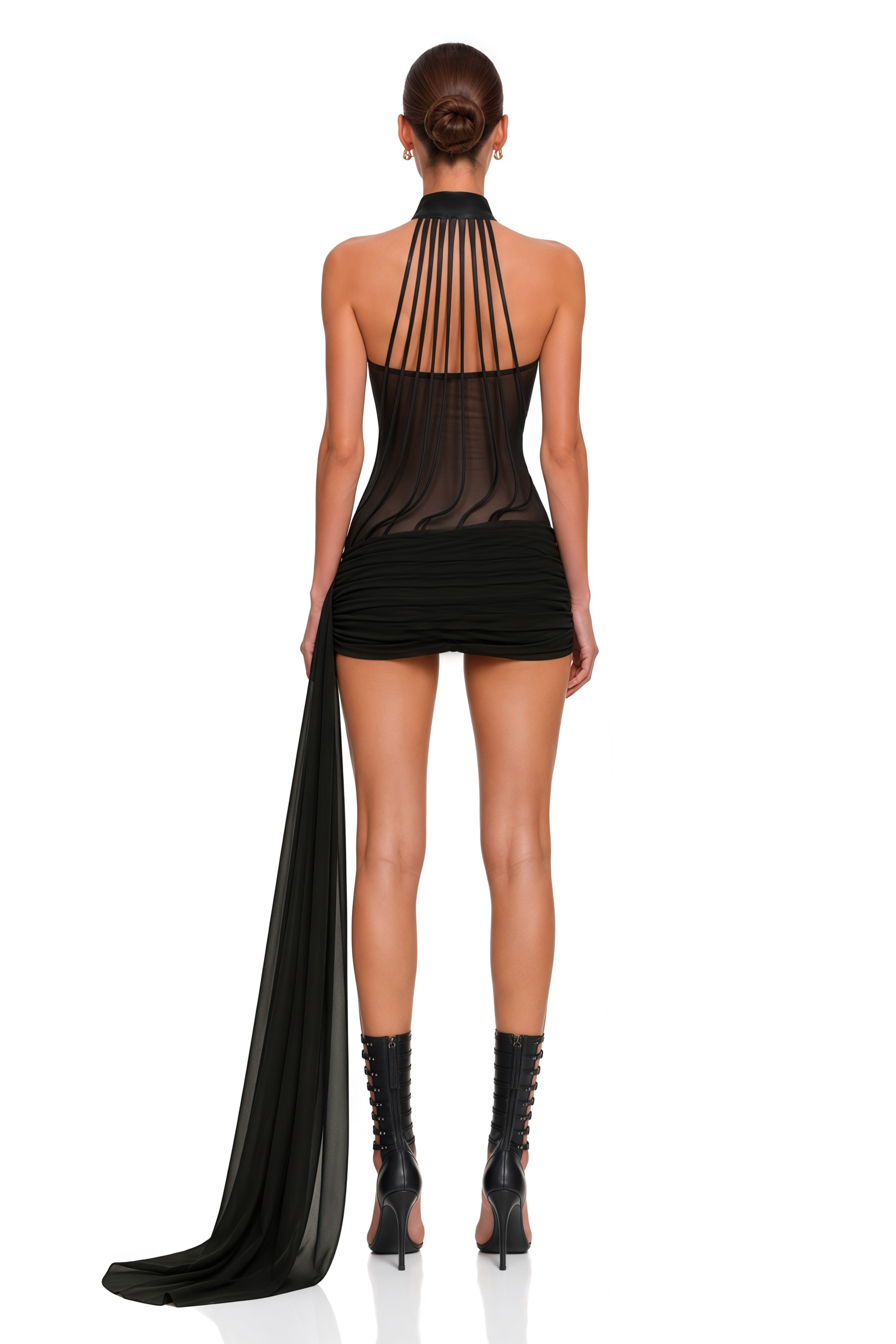 Ivona Black Halterneck Ribbon Design Mini Dress