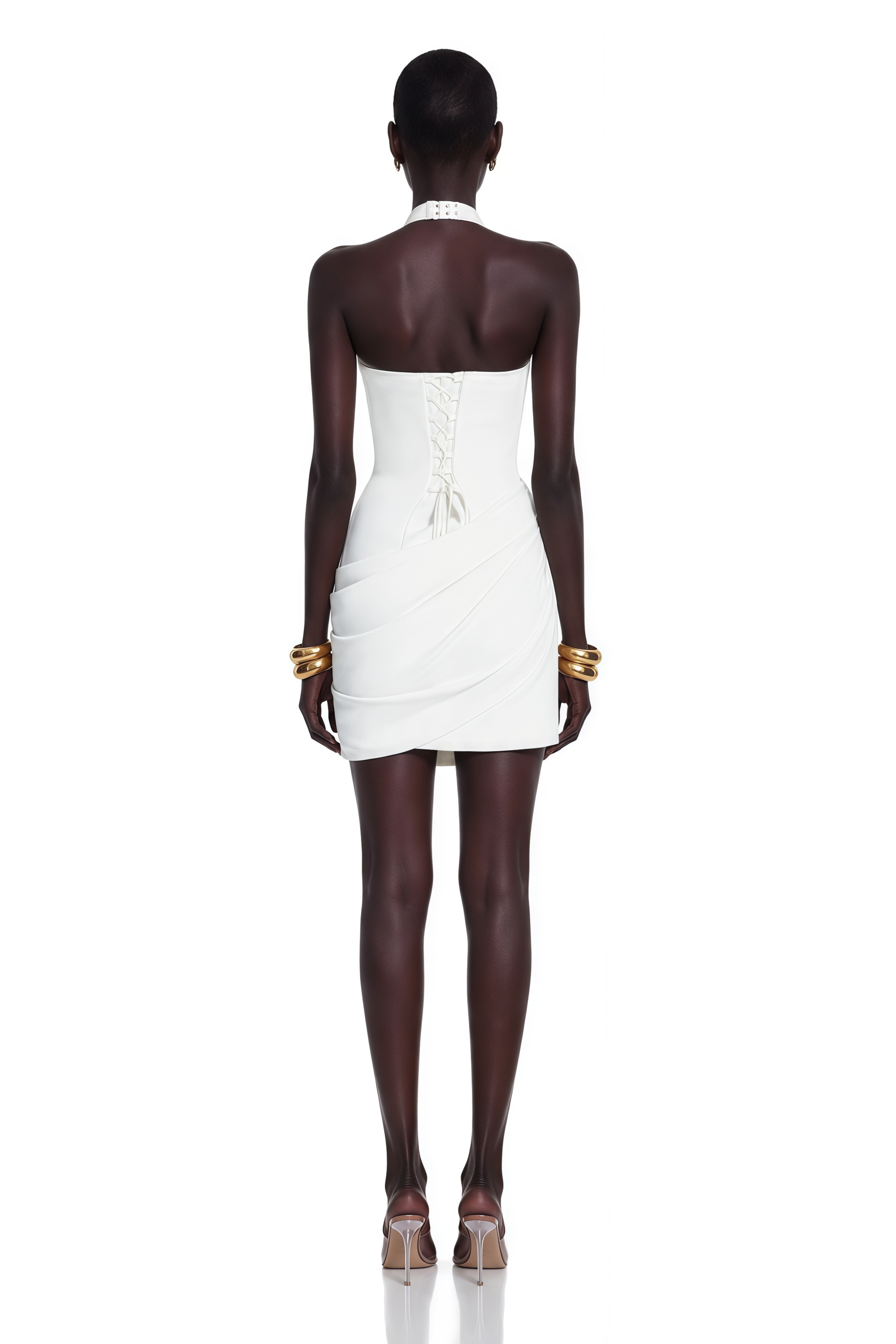 Jacinta White Halterneck Ruched Mini Dress