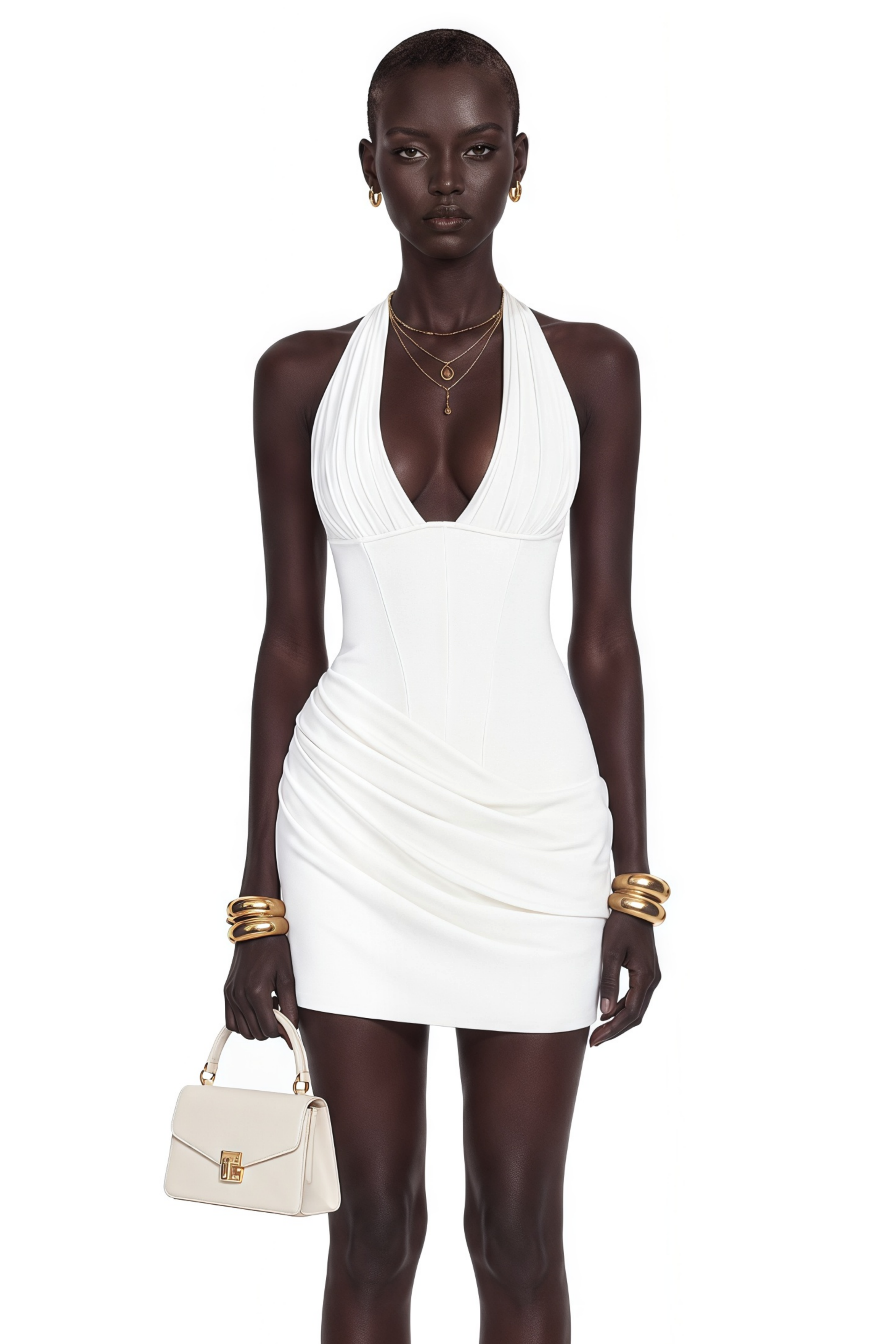Jacinta White Halterneck Ruched Mini Dress
