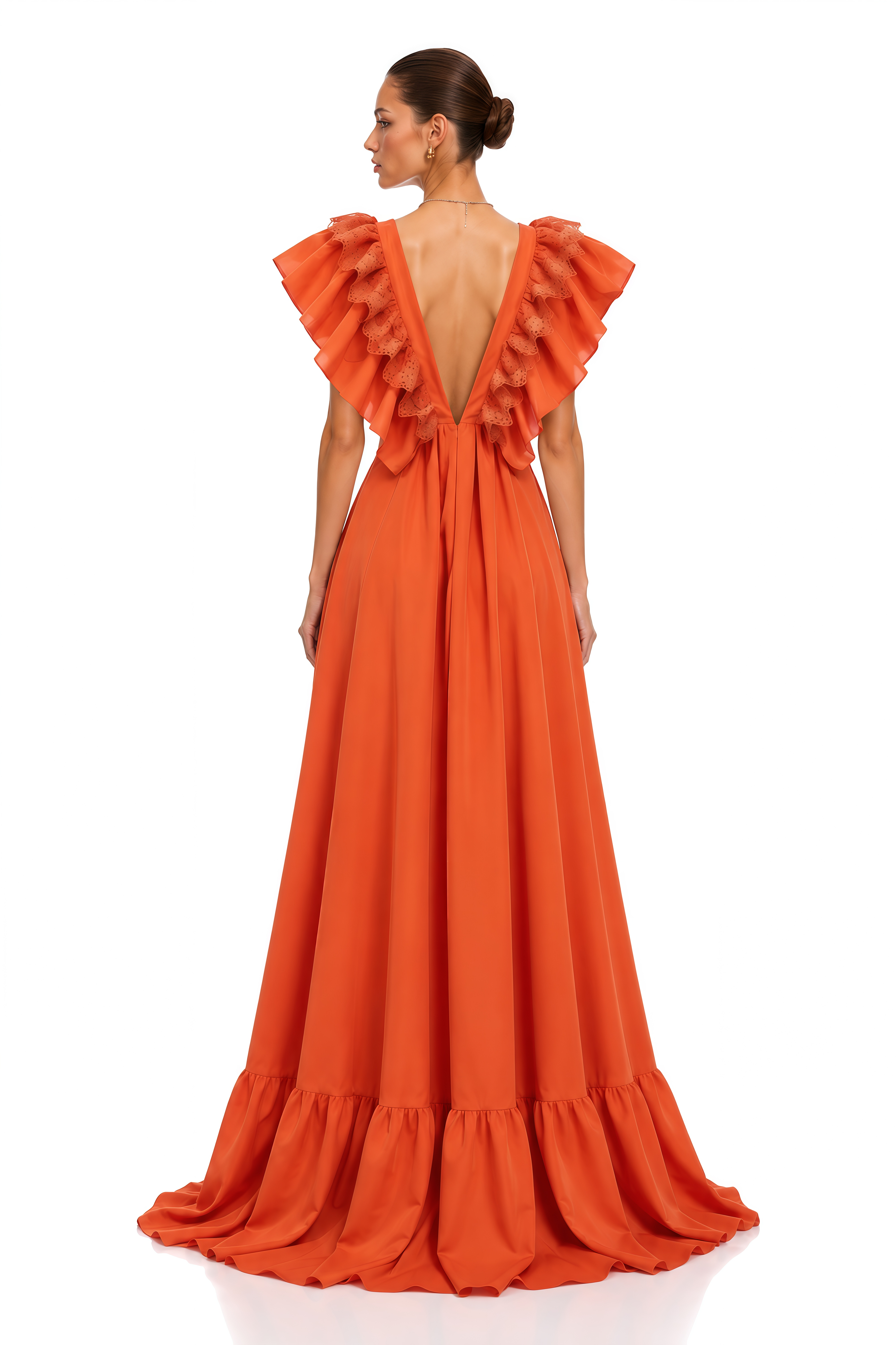 Jamila Orange Floral Cut-Out Ruffle Maxi Dress