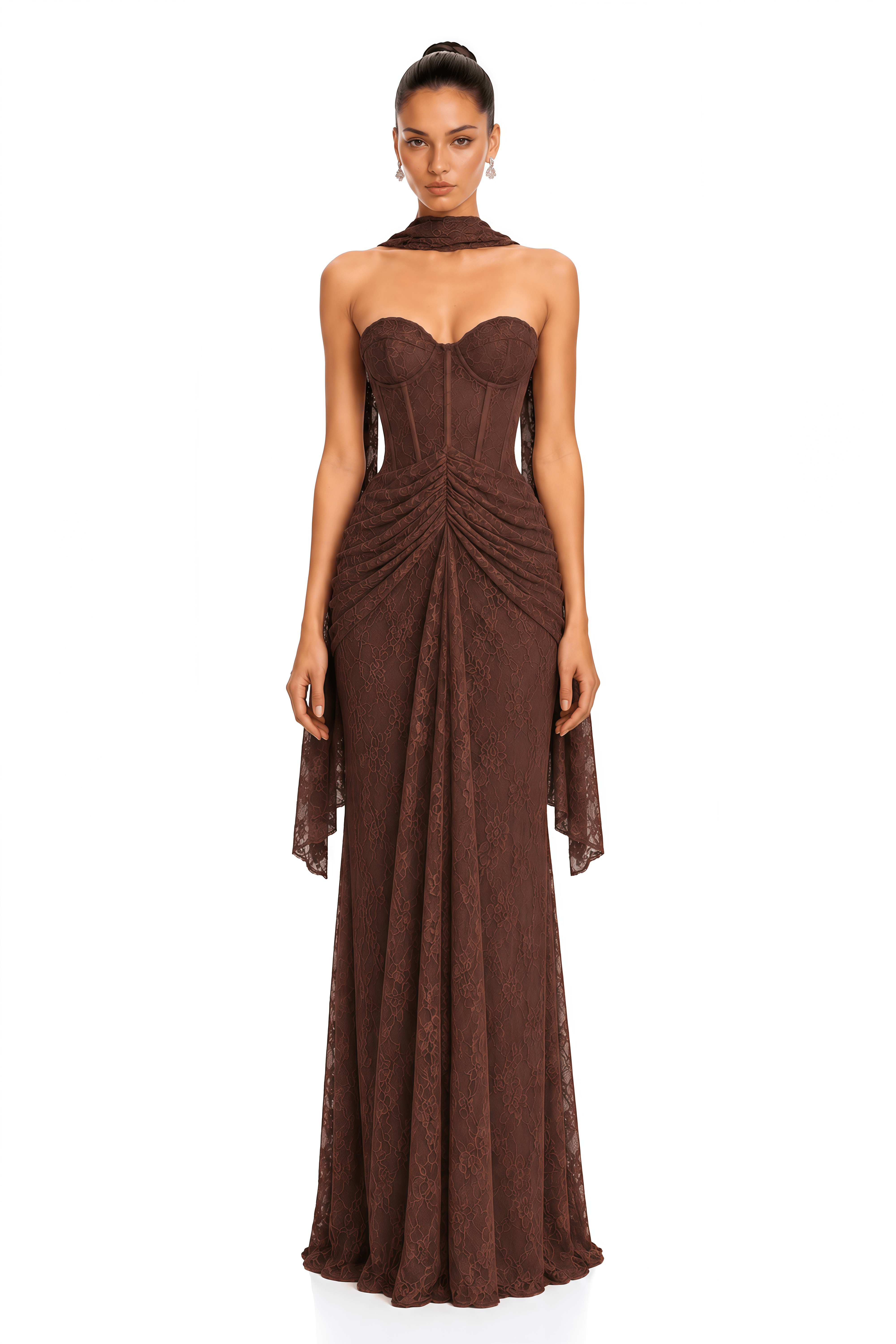 Janat Brown Lace Mermaid Maxi Dress