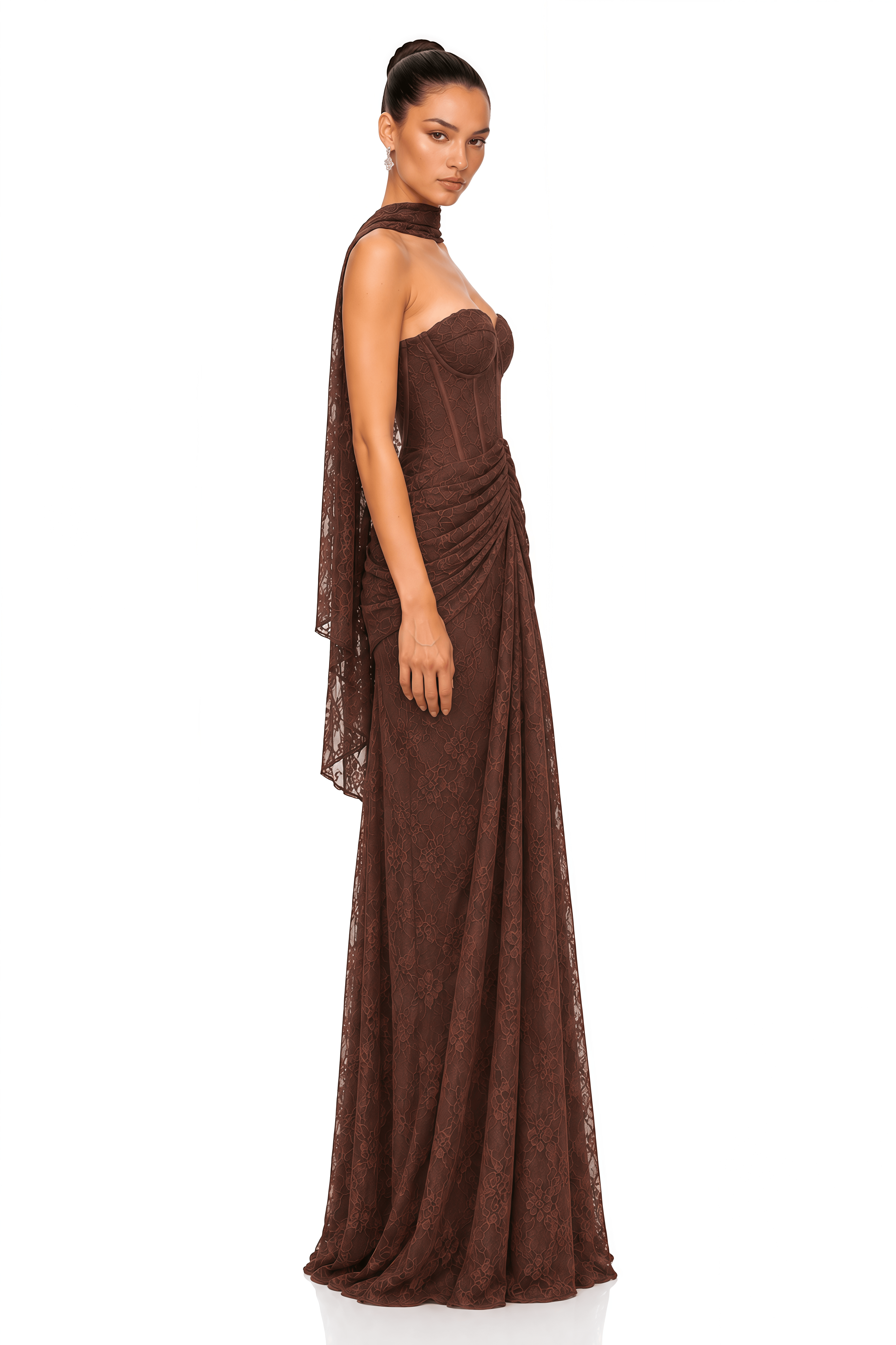 Janat Brown Lace Mermaid Maxi Dress