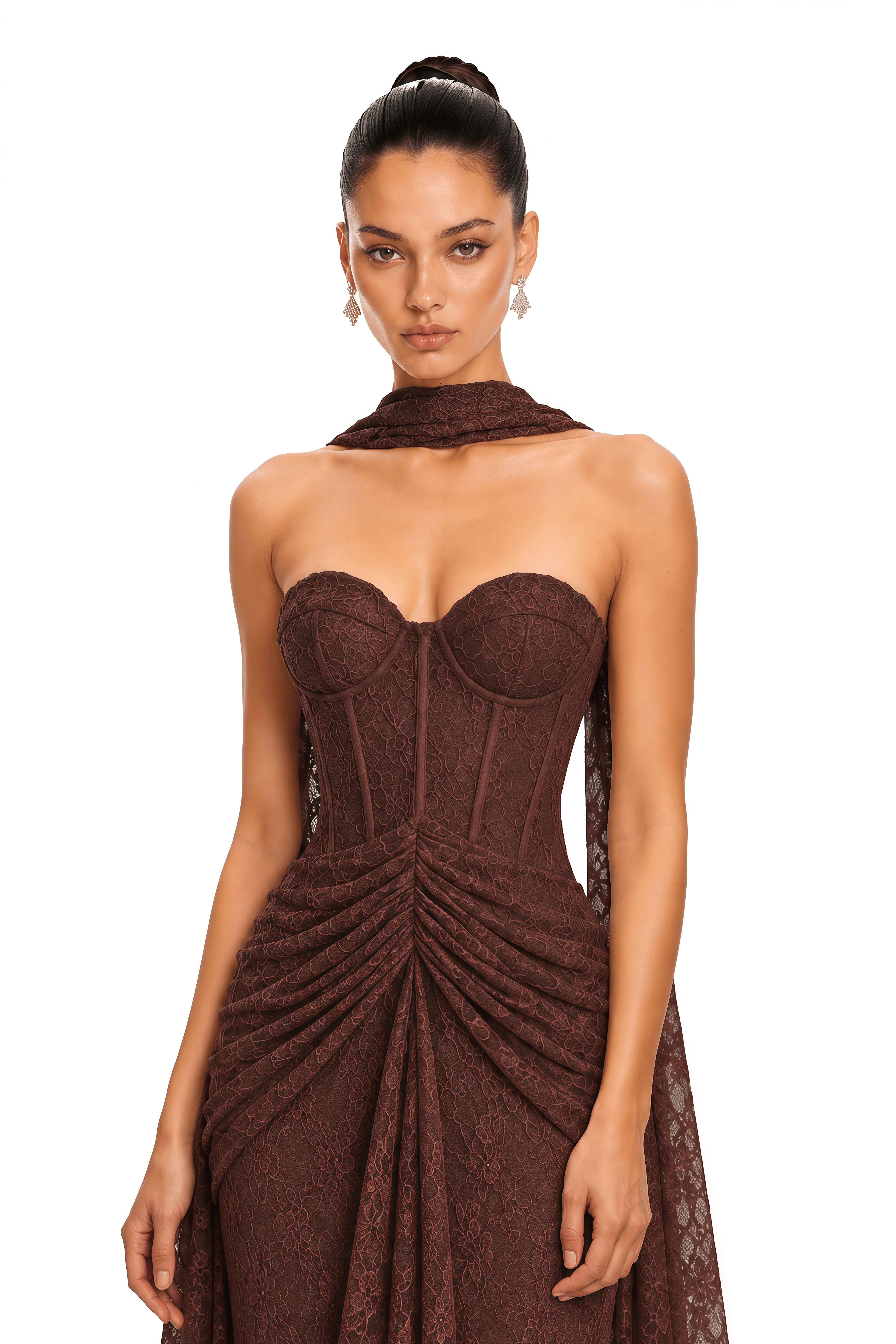 Janat Brown Lace Mermaid Maxi Dress