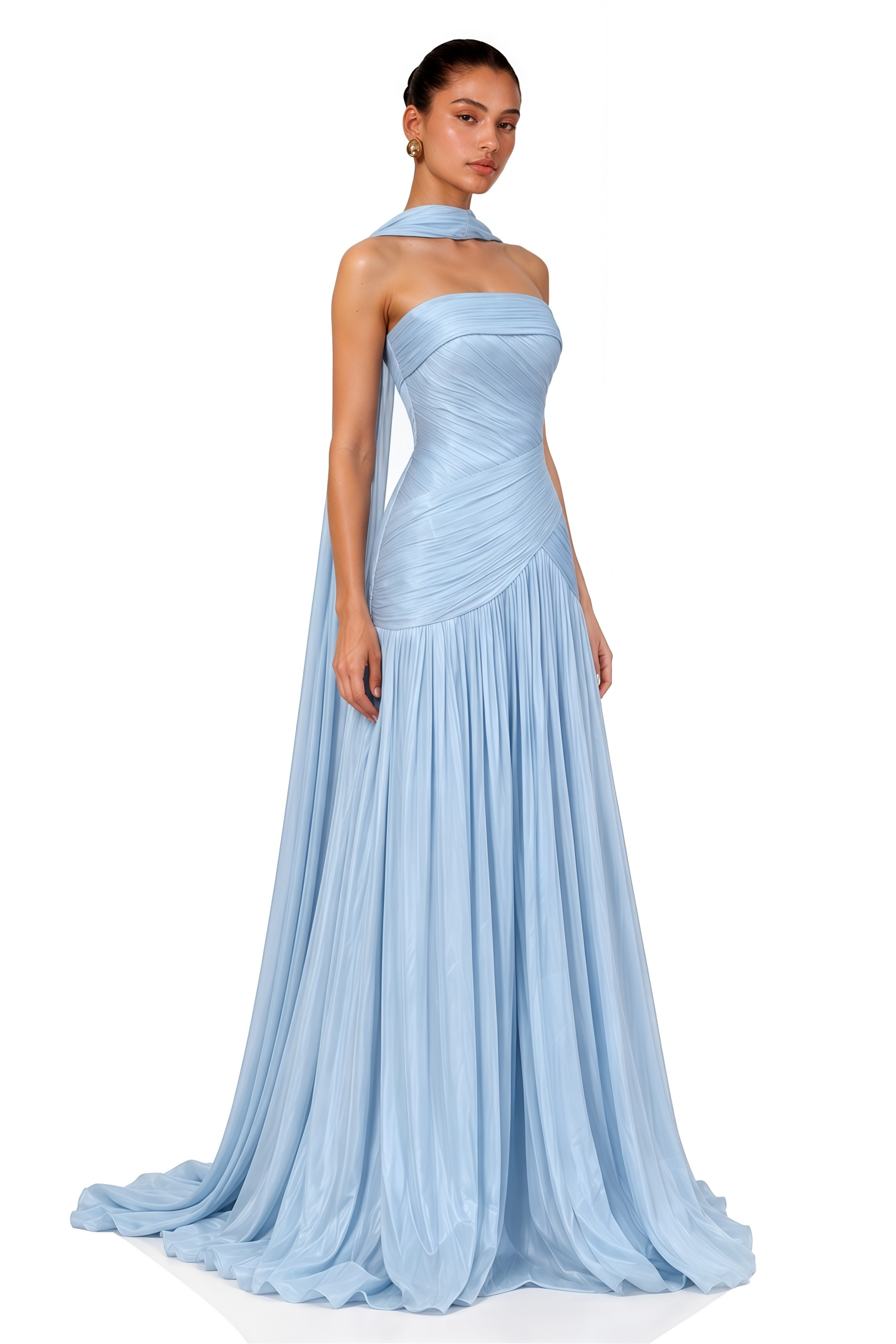 Jannat Blue Draped Pleated Maxi Dress with Scarf