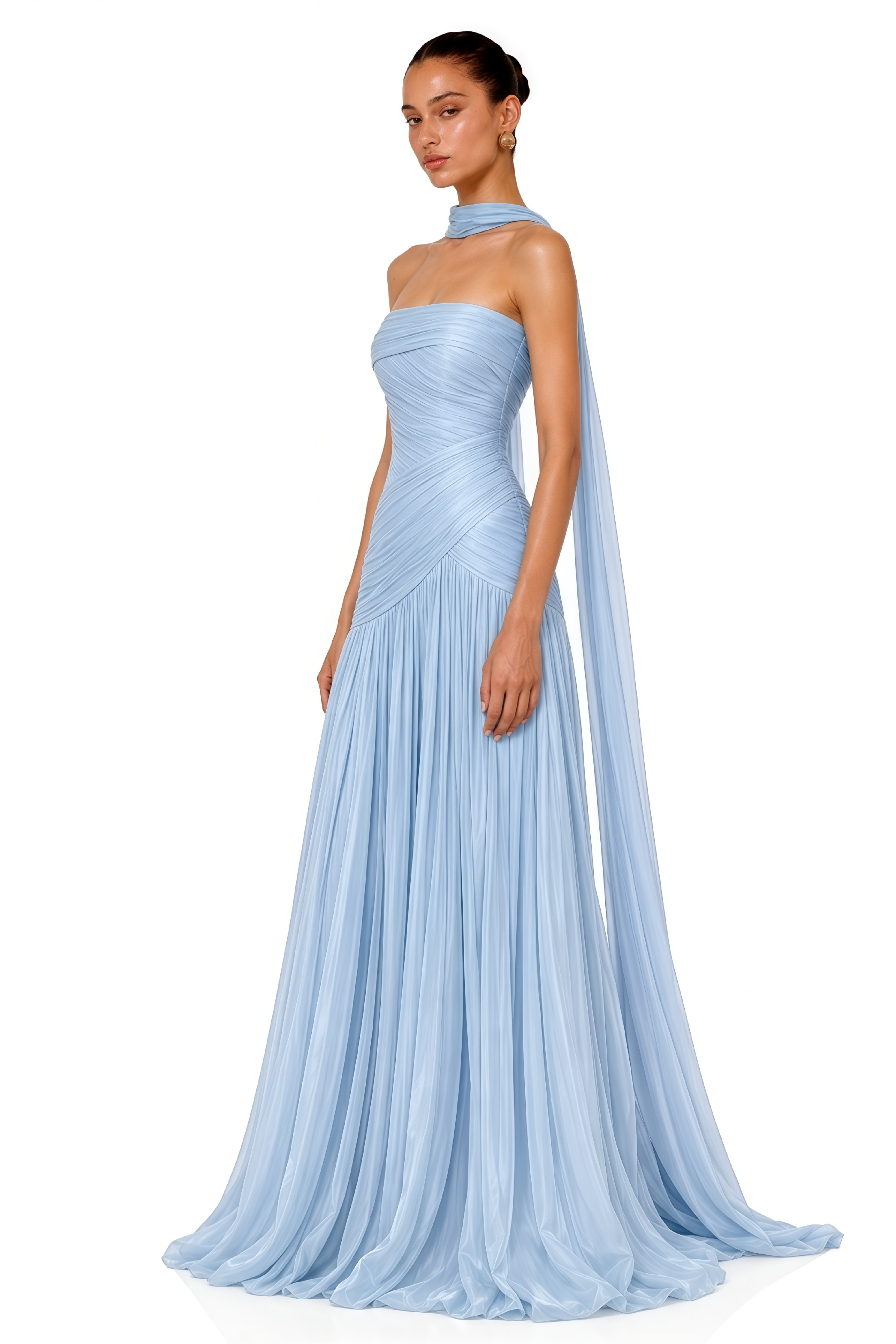 Jannat Blue Draped Pleated Maxi Dress with Scarf