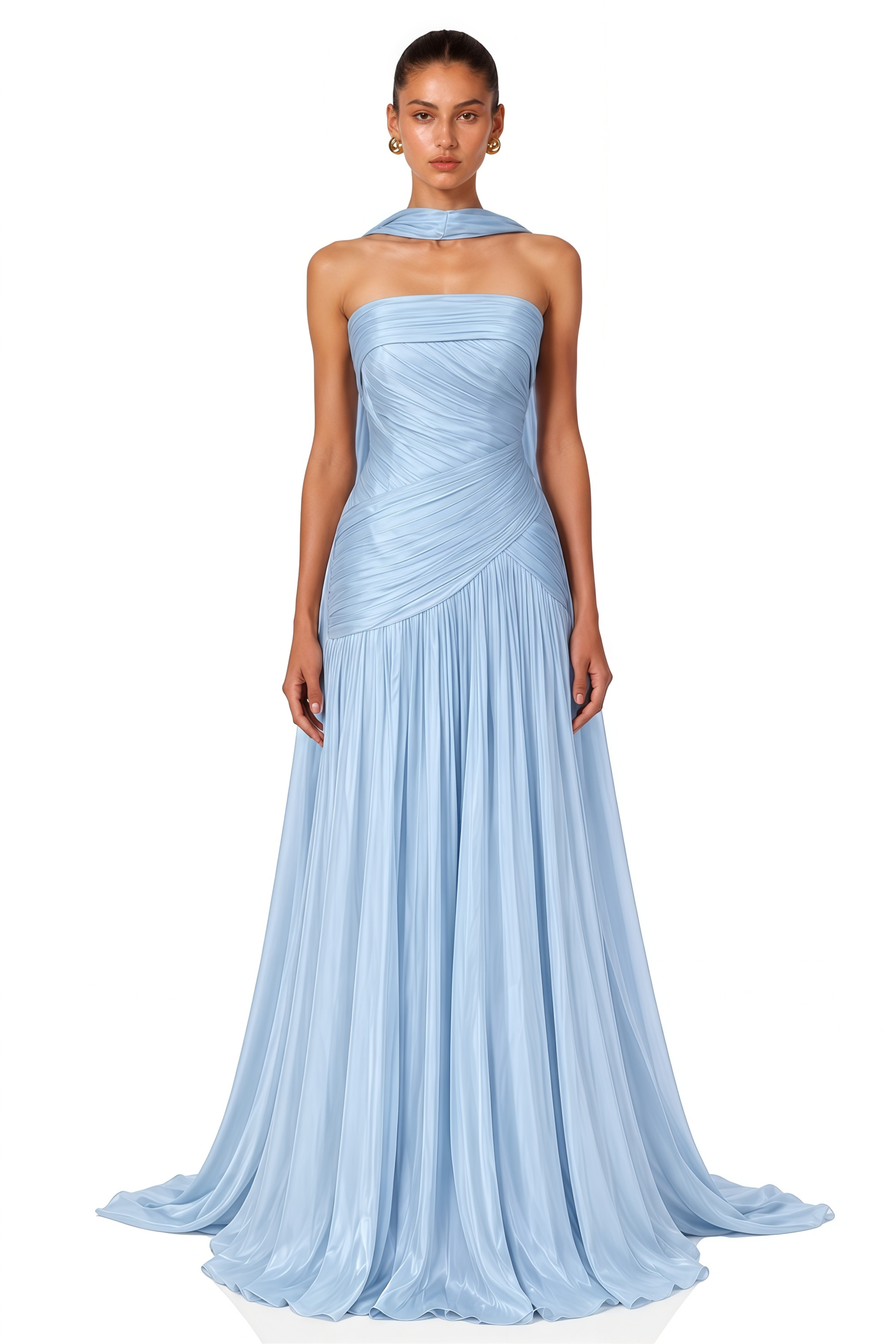 Jannat Blue Draped Pleated Maxi Dress with Scarf