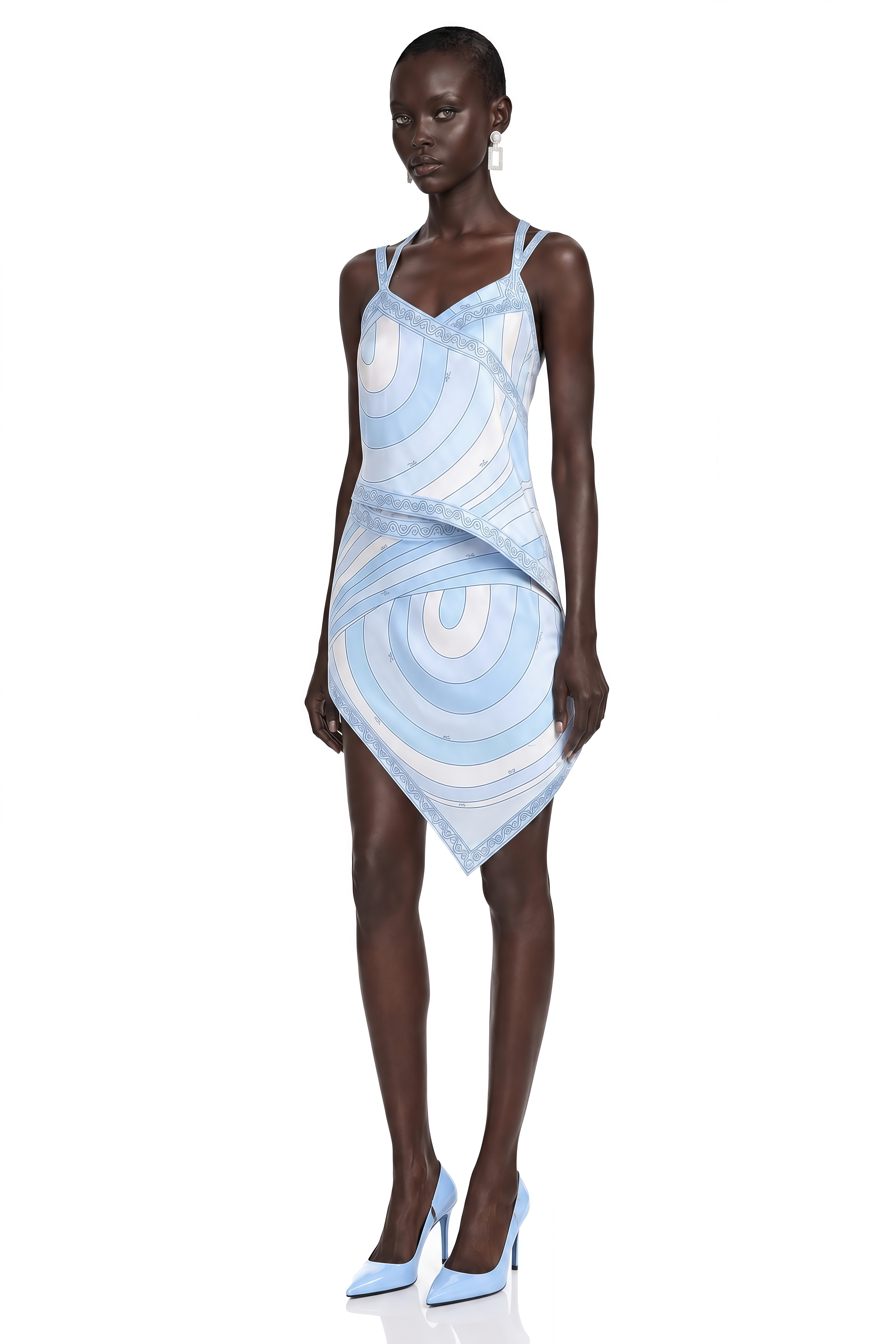 Jaylani Blue Printed Top & Asymmetrical Mini Skirt Set