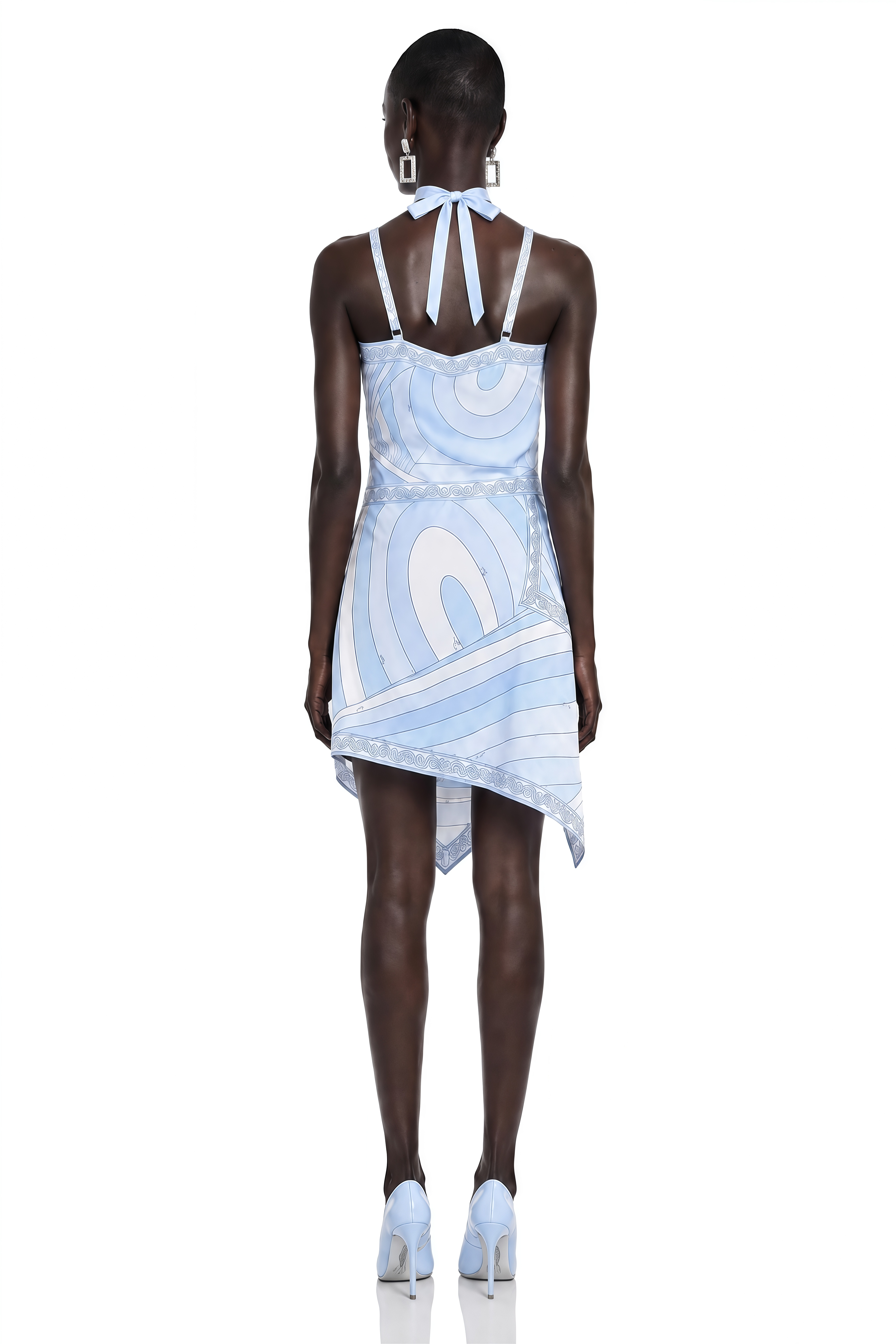 Jaylani Blue Printed Top & Asymmetrical Mini Skirt Set