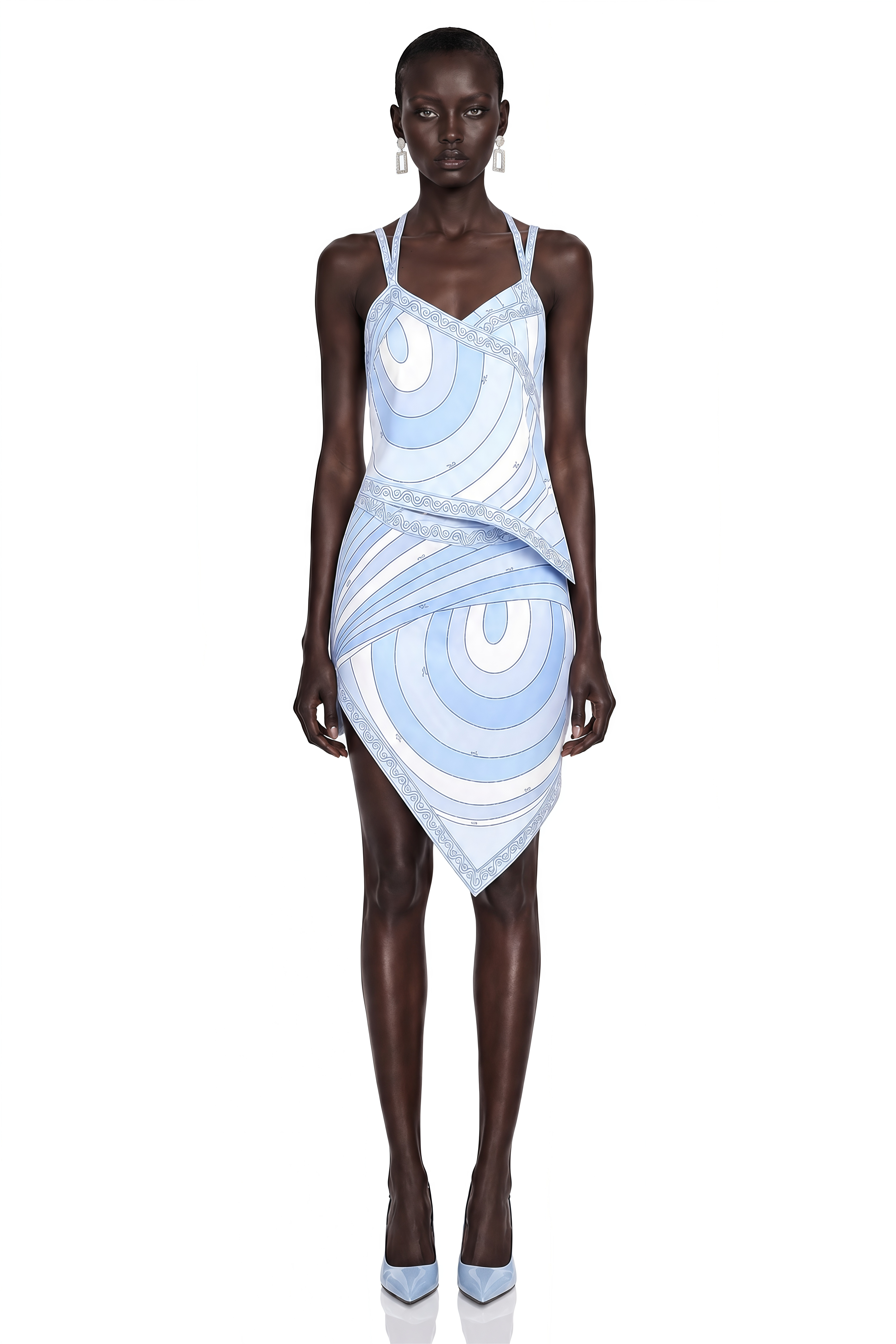 Jaylani Blue Printed Top & Asymmetrical Mini Skirt Set