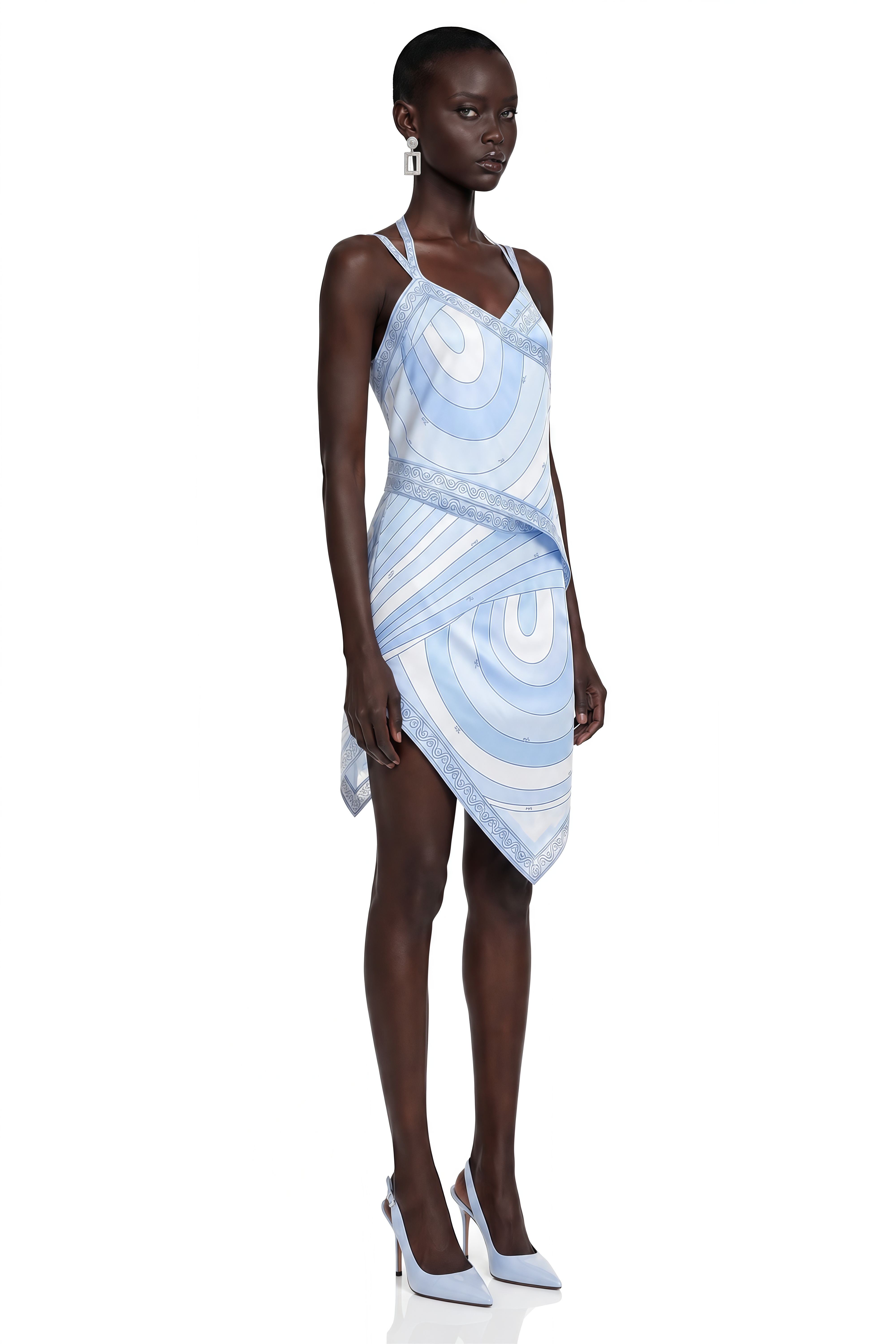 Jaylani Blue Printed Top & Asymmetrical Mini Skirt Set
