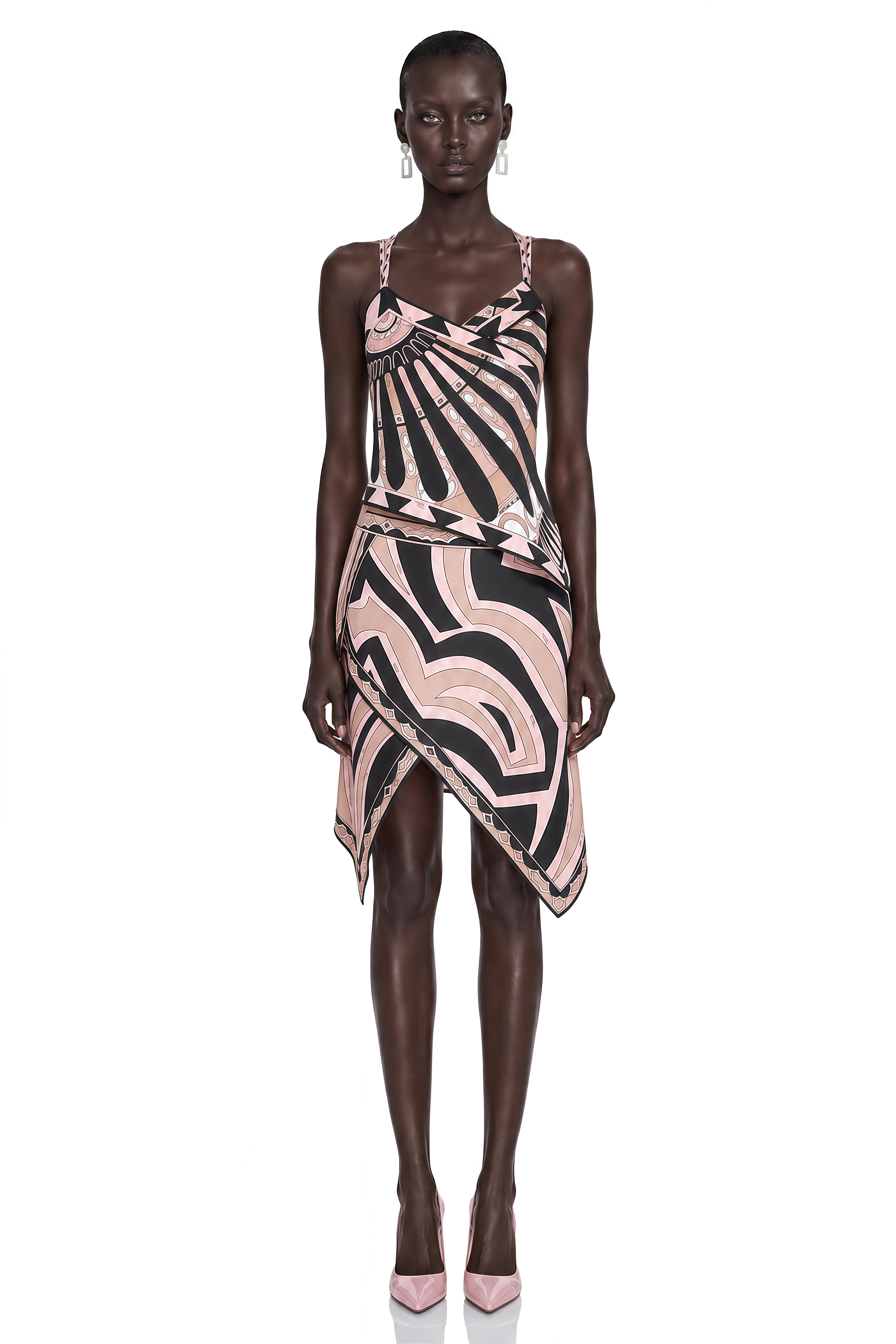 Jaylani Pink Printed Top & Asymmetrical Mini Skirt Set