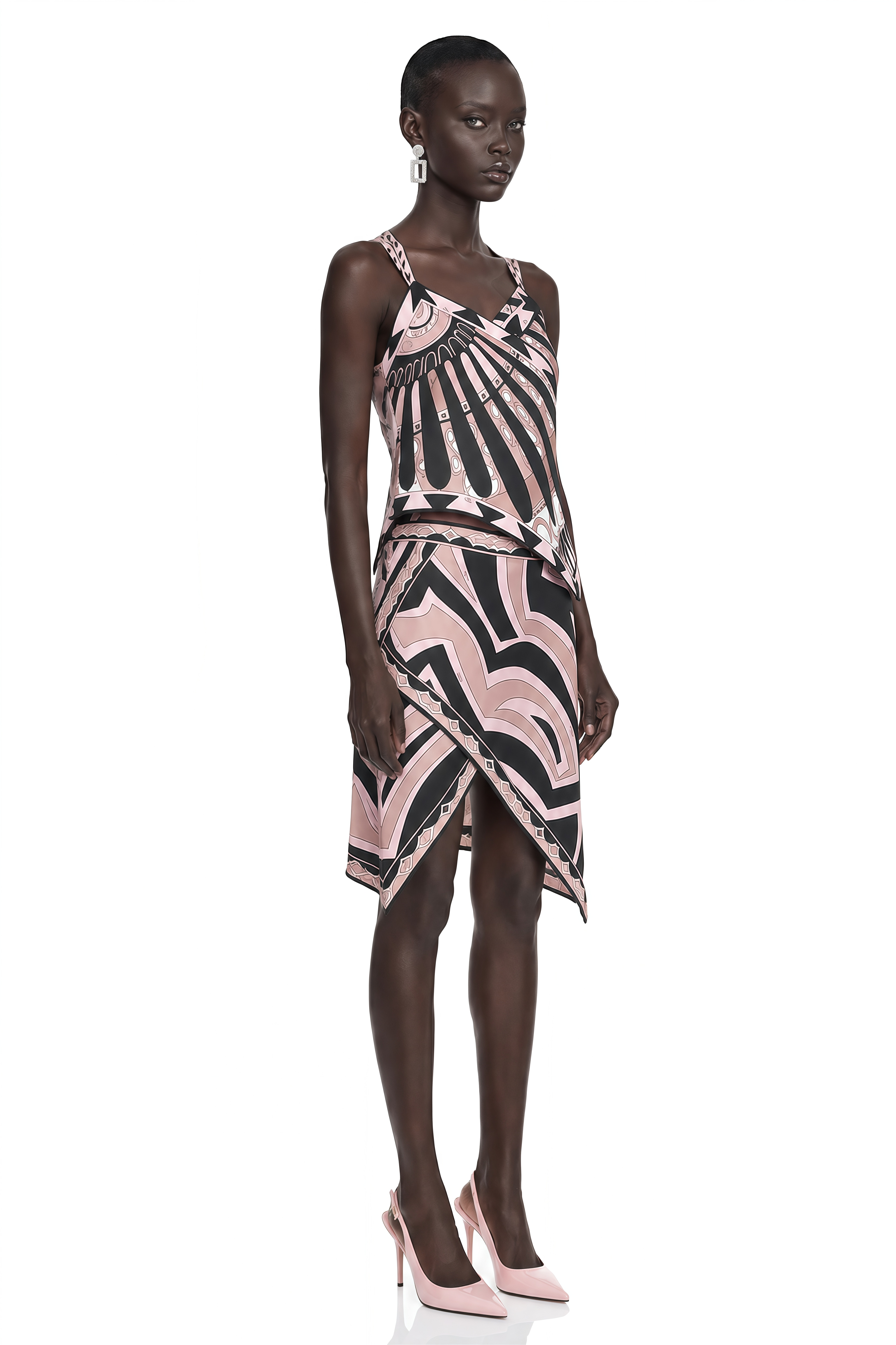 Jaylani Pink Printed Top & Asymmetrical Mini Skirt Set