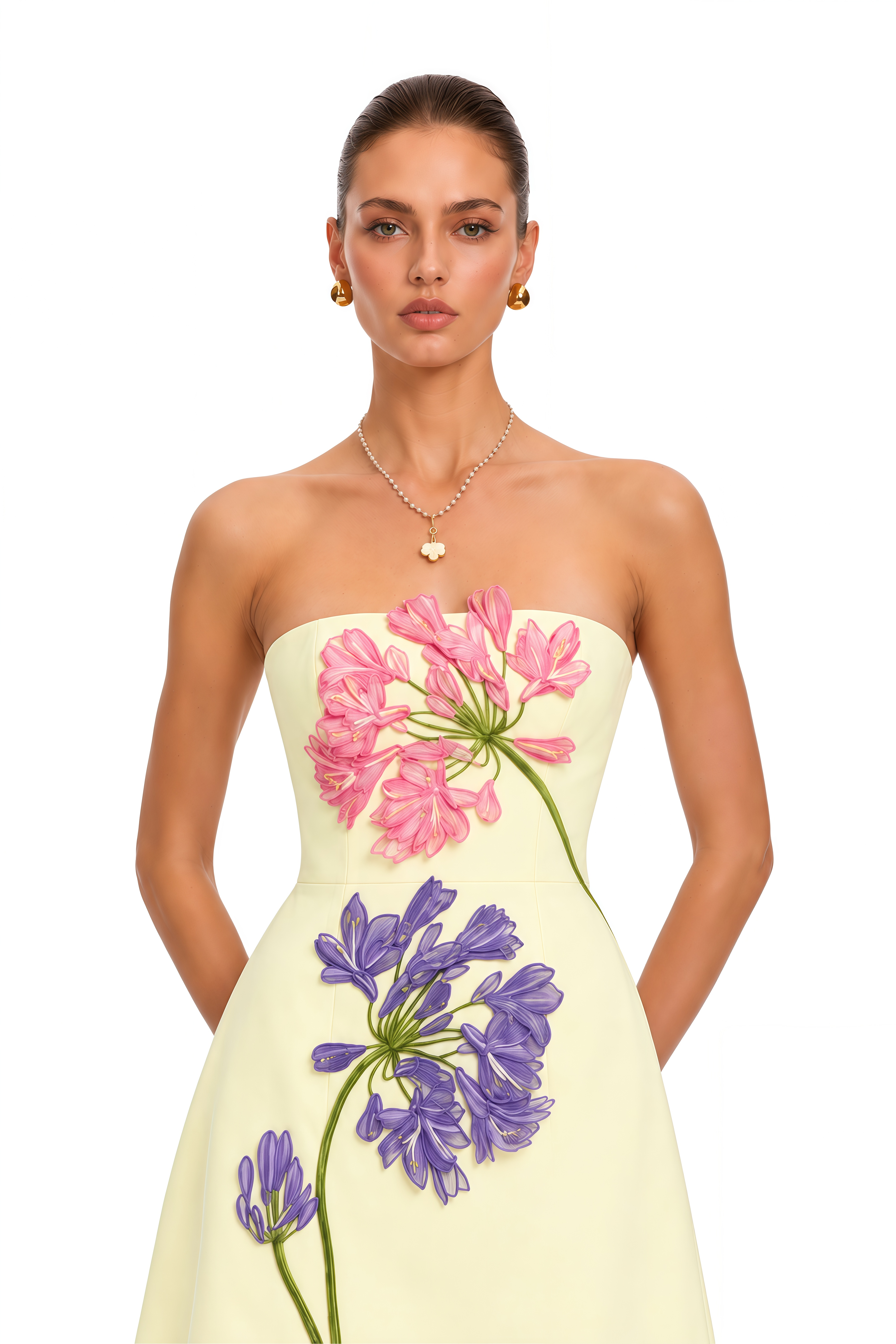 Jessamine Yellow Strapless Floral Mini Dress