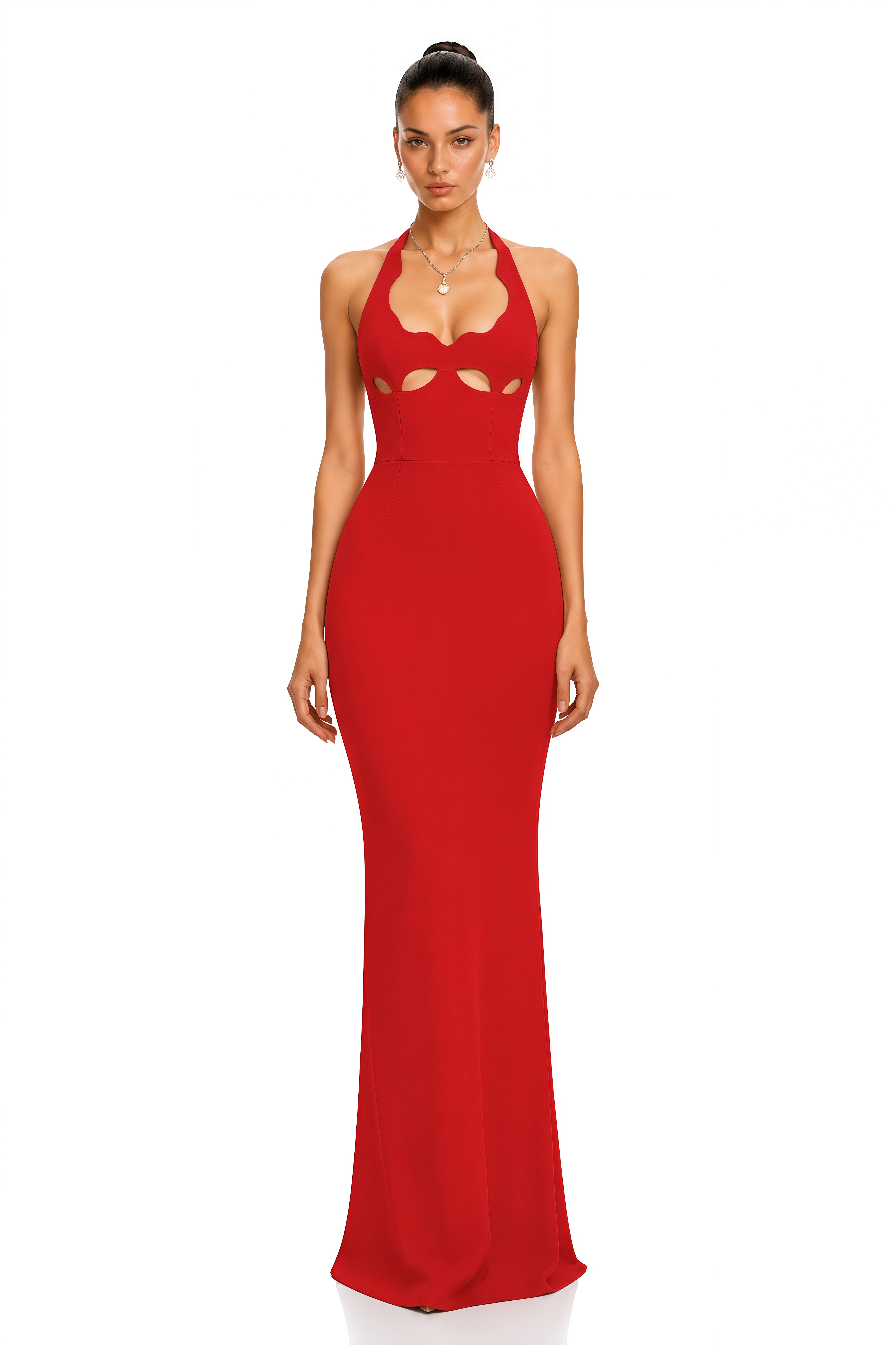 Jiyara Red Cut-Out Mermaid Maxi Dress