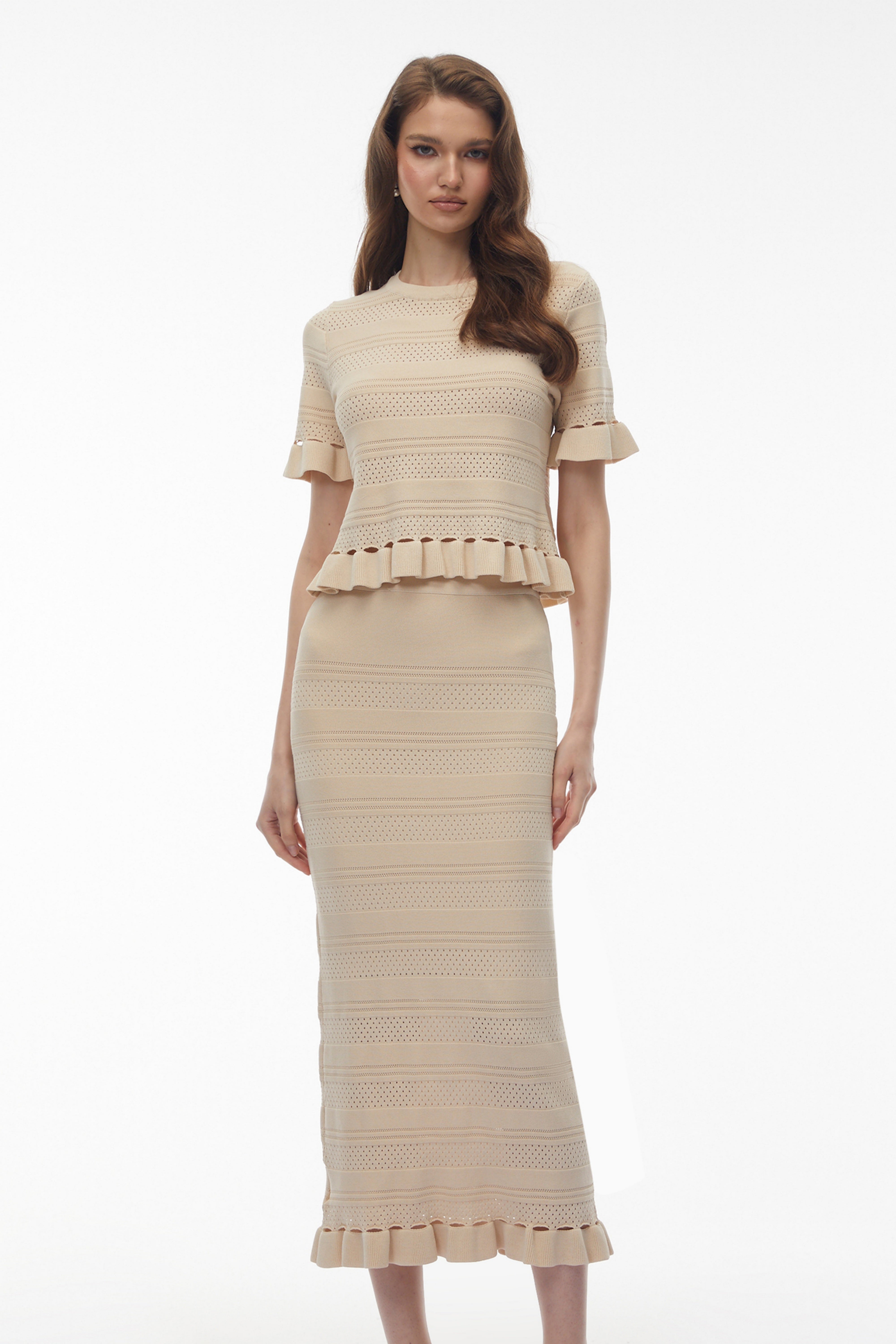 Jocasta Neutral Round Neck Knit Top & Skirt Set – Miss Rosier