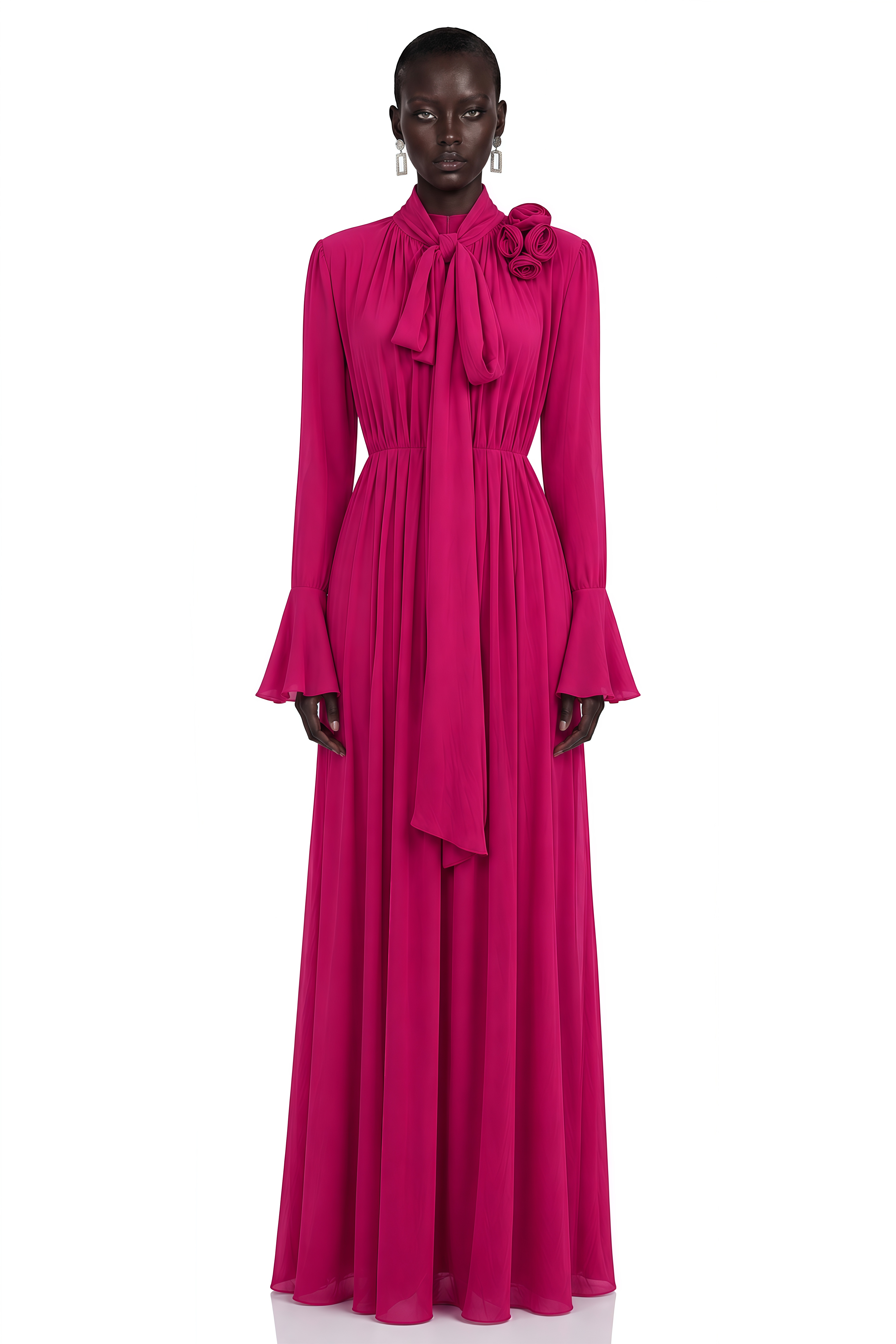 Jocelinda Purple Ruched Maxi Dress with 3D Florals