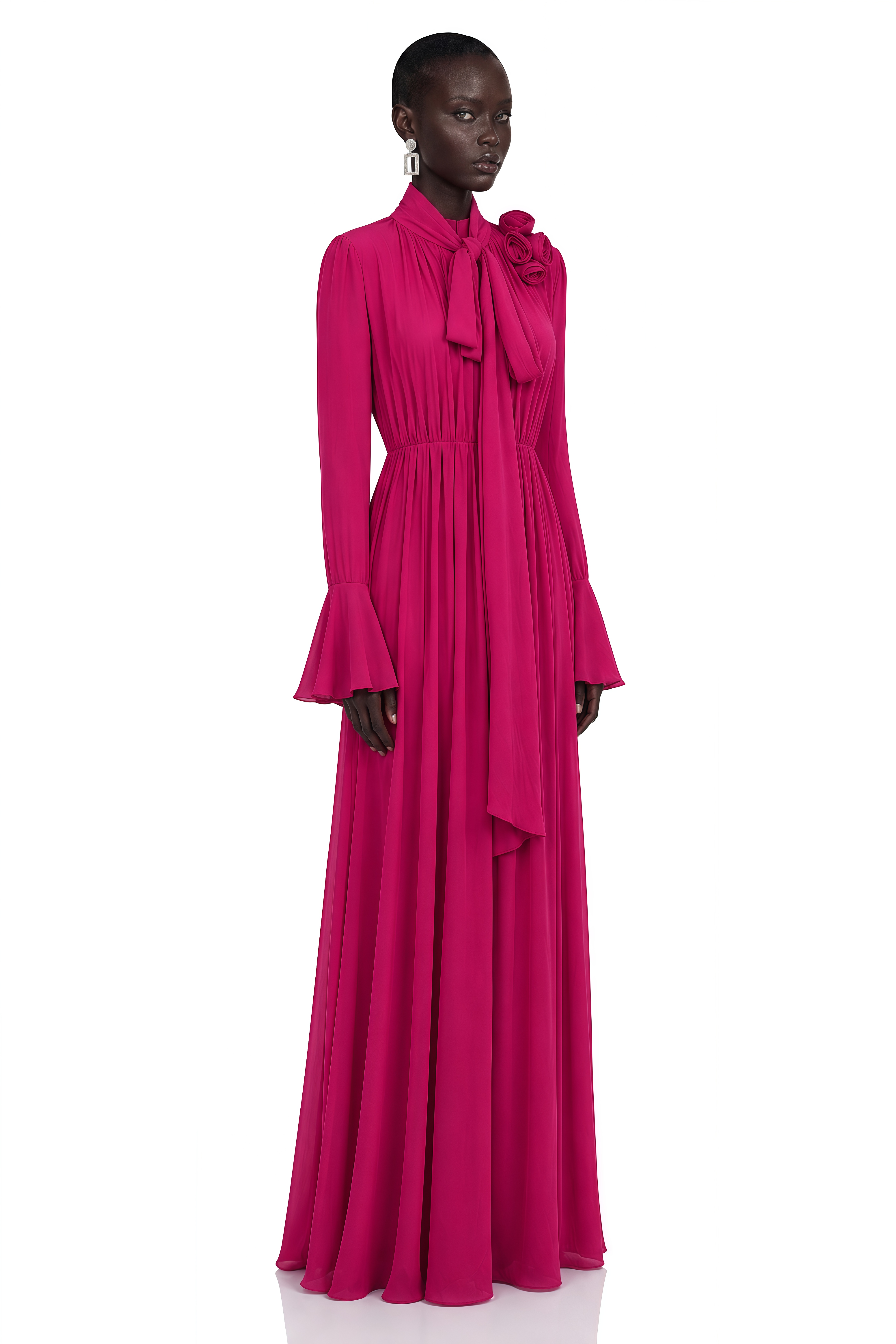 Jocelinda Purple Ruched Maxi Dress with 3D Florals