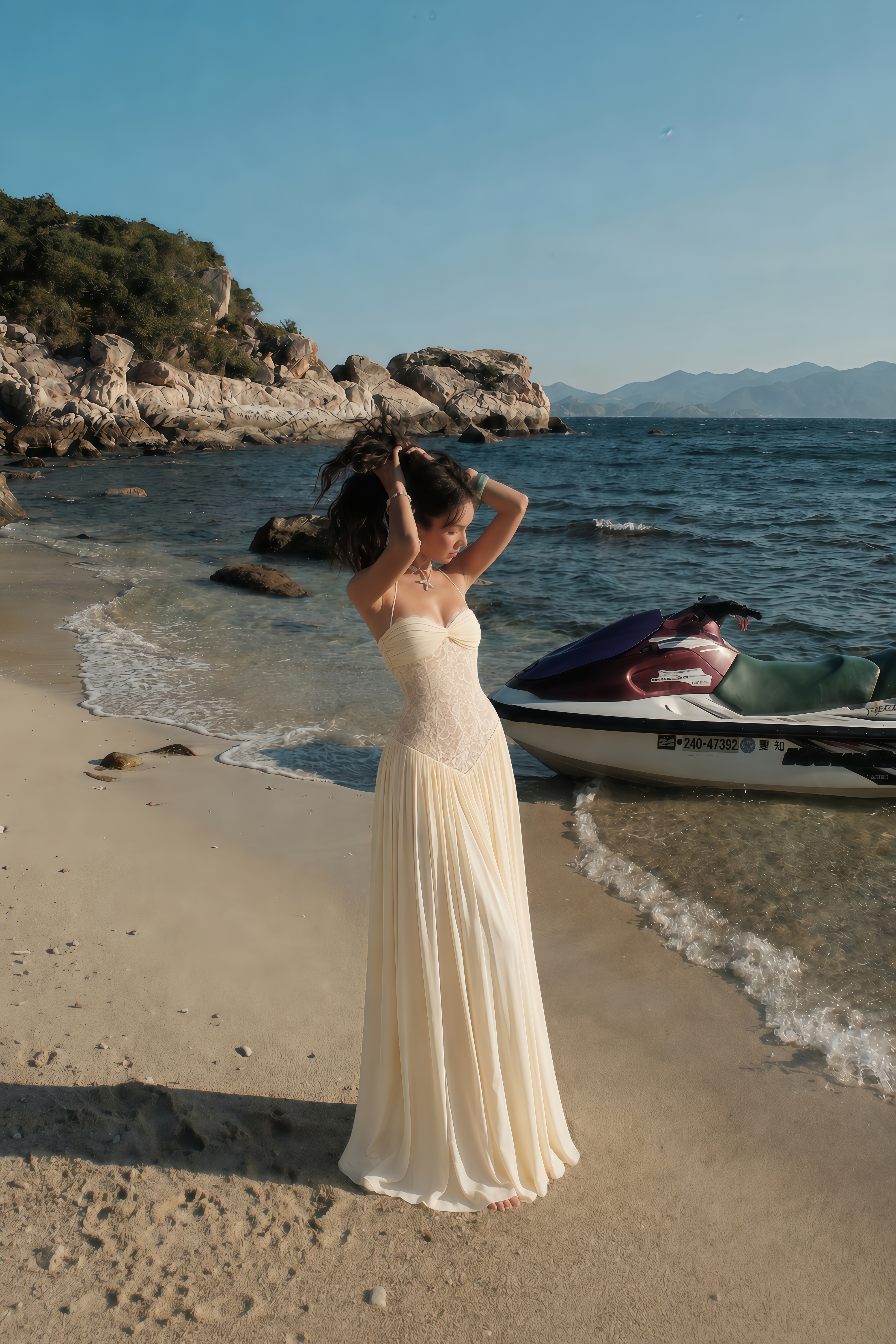 Joelle Yellow Halterneck Lace Corset Maxi Dress