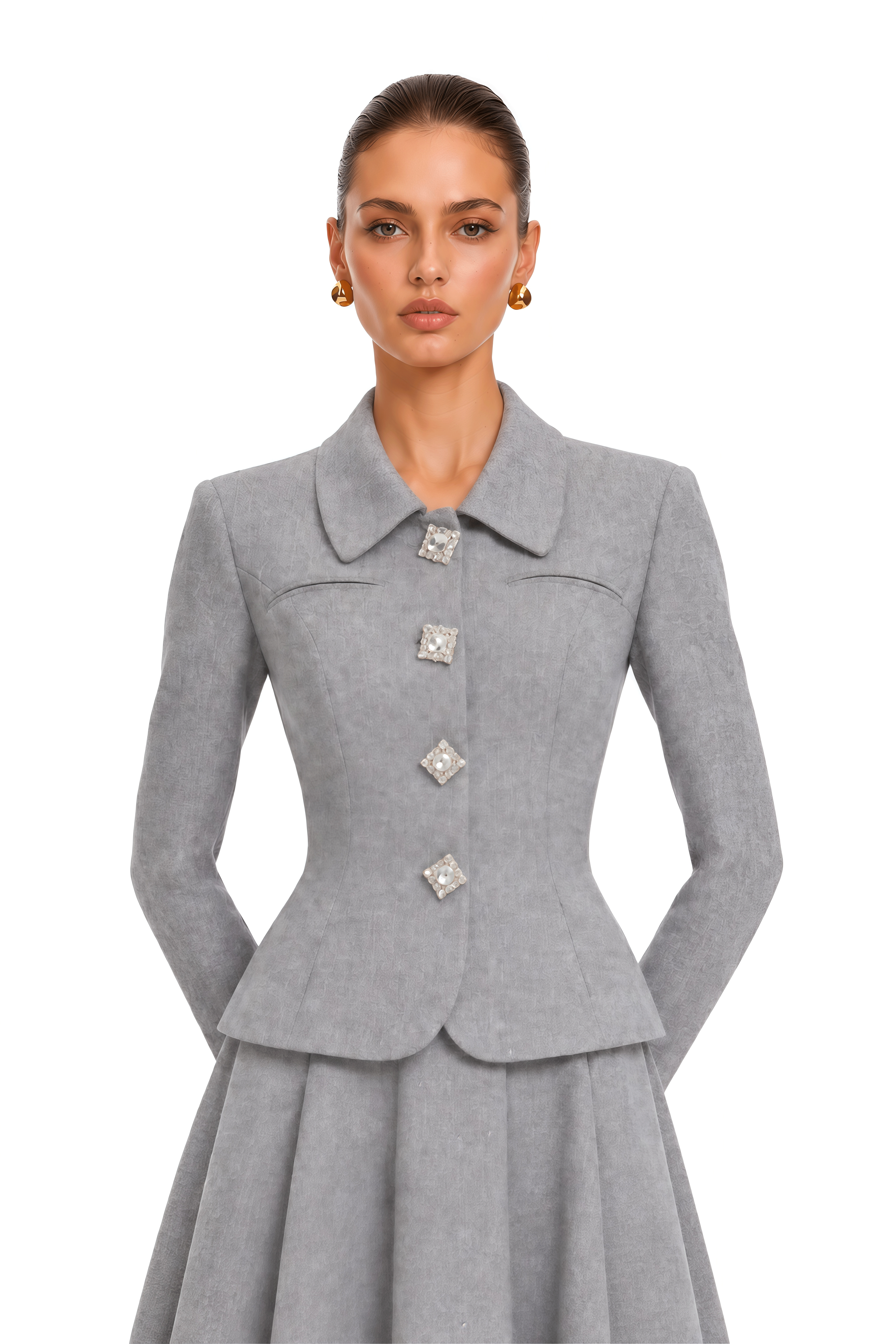 Jolanta Grey Single-Breasted Tweed Jacket & Dress Set