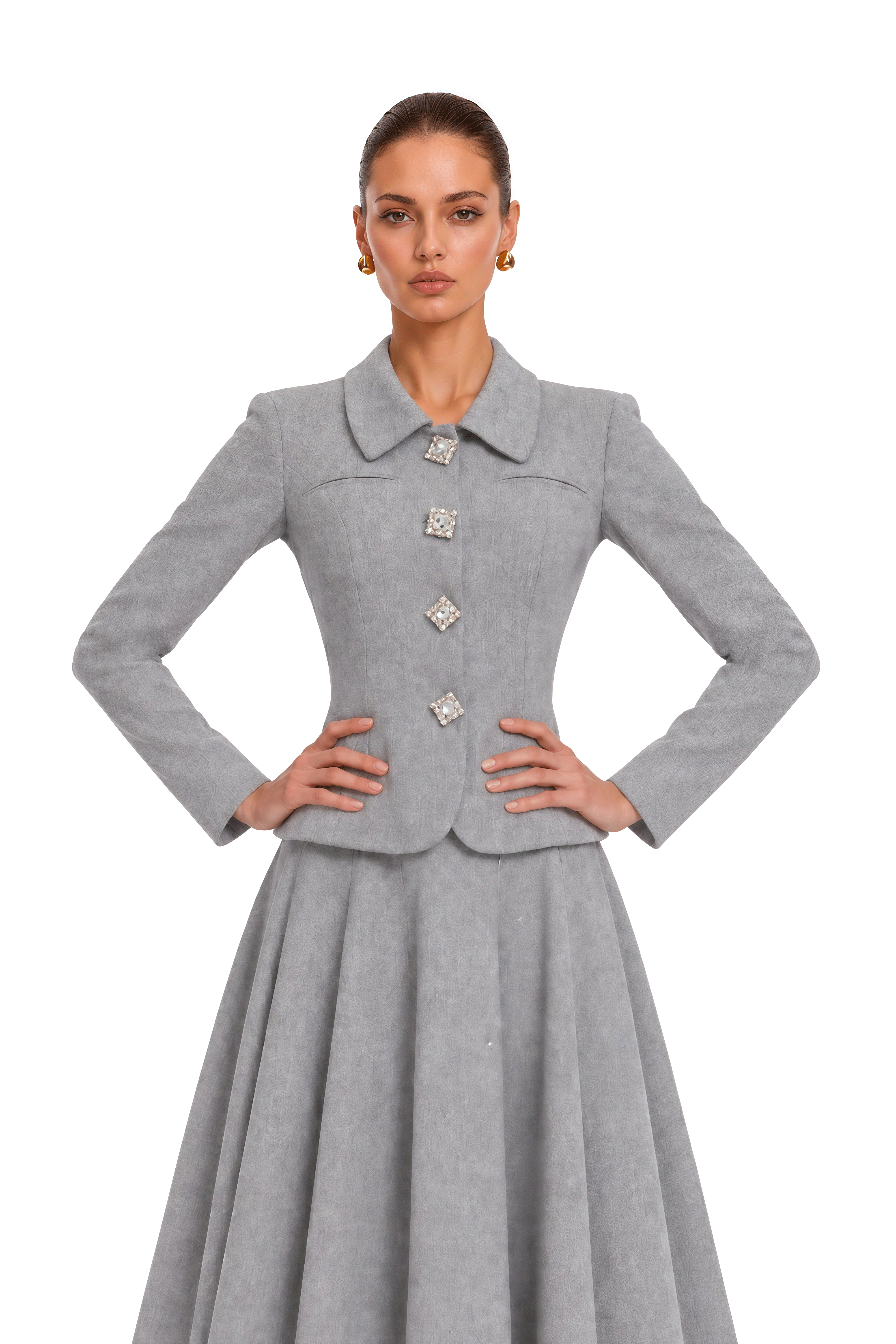 Jolanta Grey Single-Breasted Tweed Jacket & Dress Set