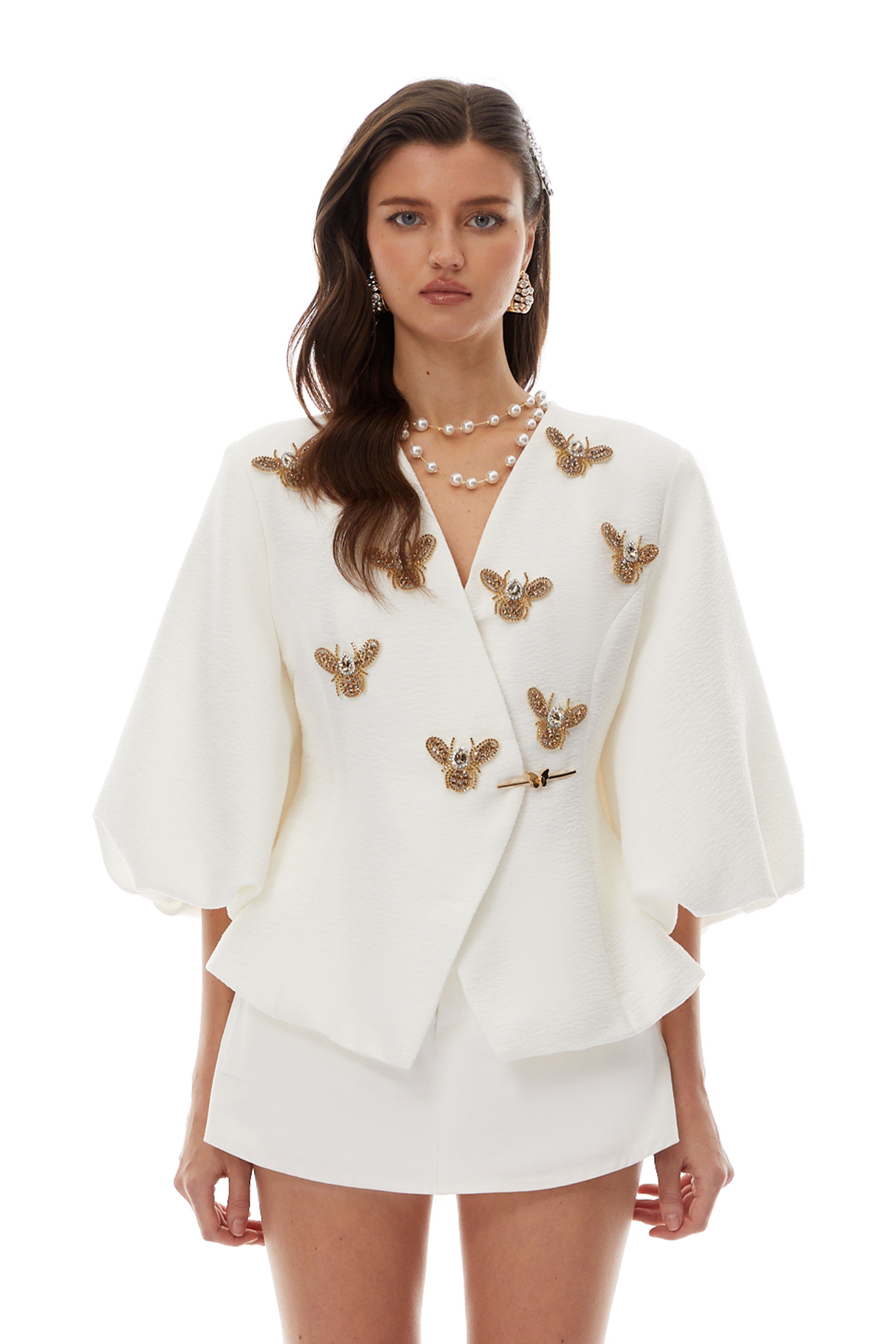 White Embellished Wrap Blouse