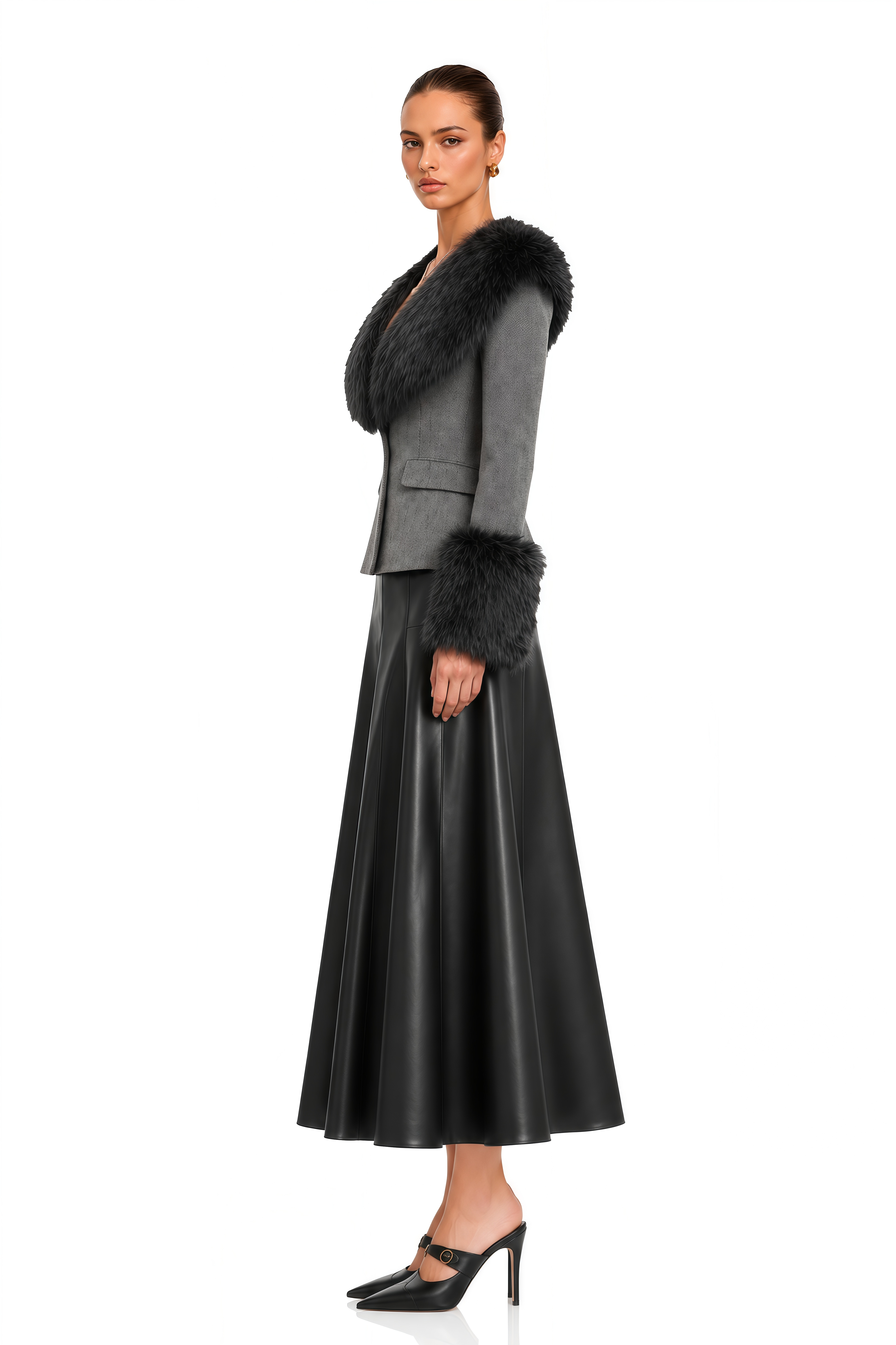 Jonna Grey Fur Collar Blazer