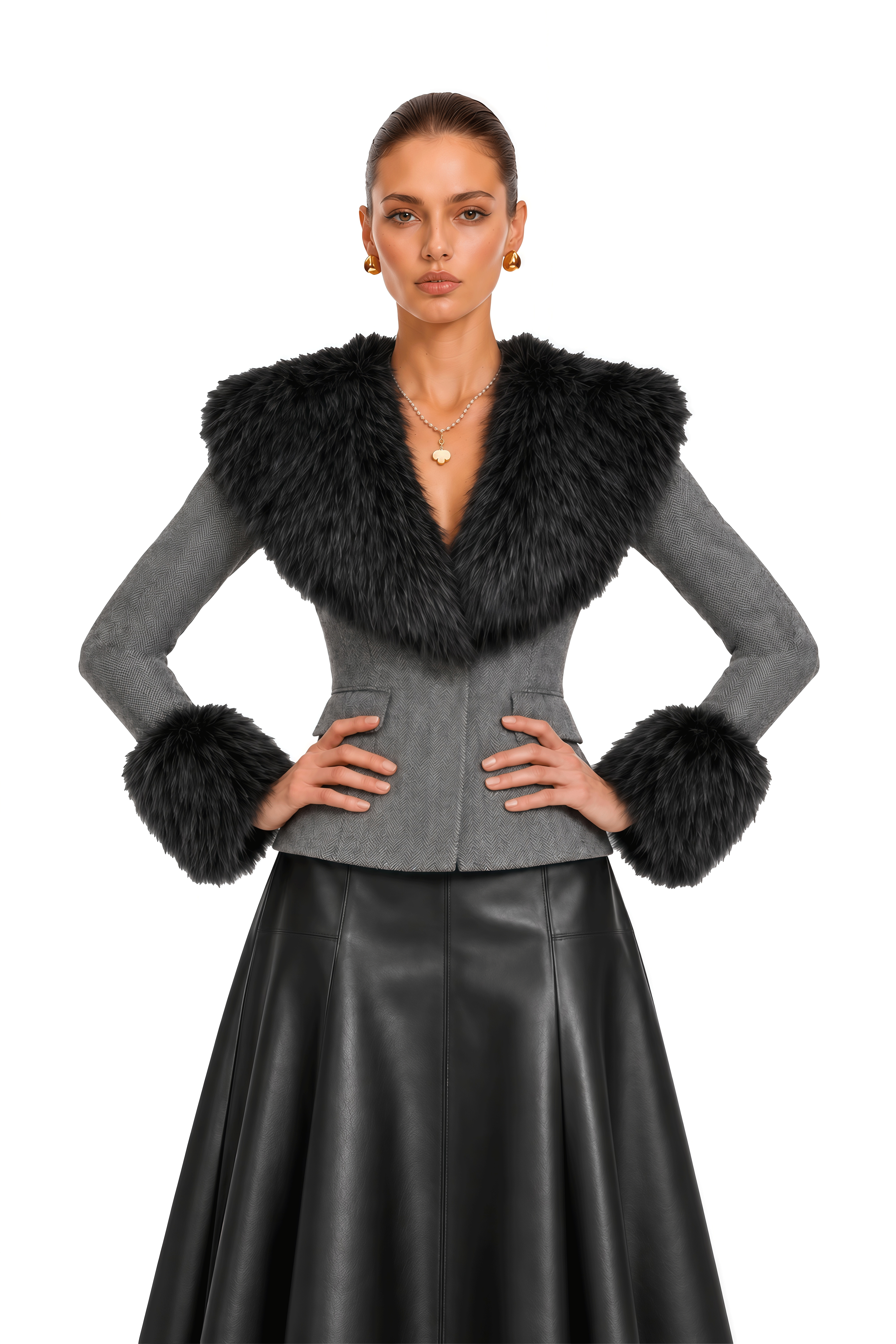 Jonna Grey Fur Collar Blazer