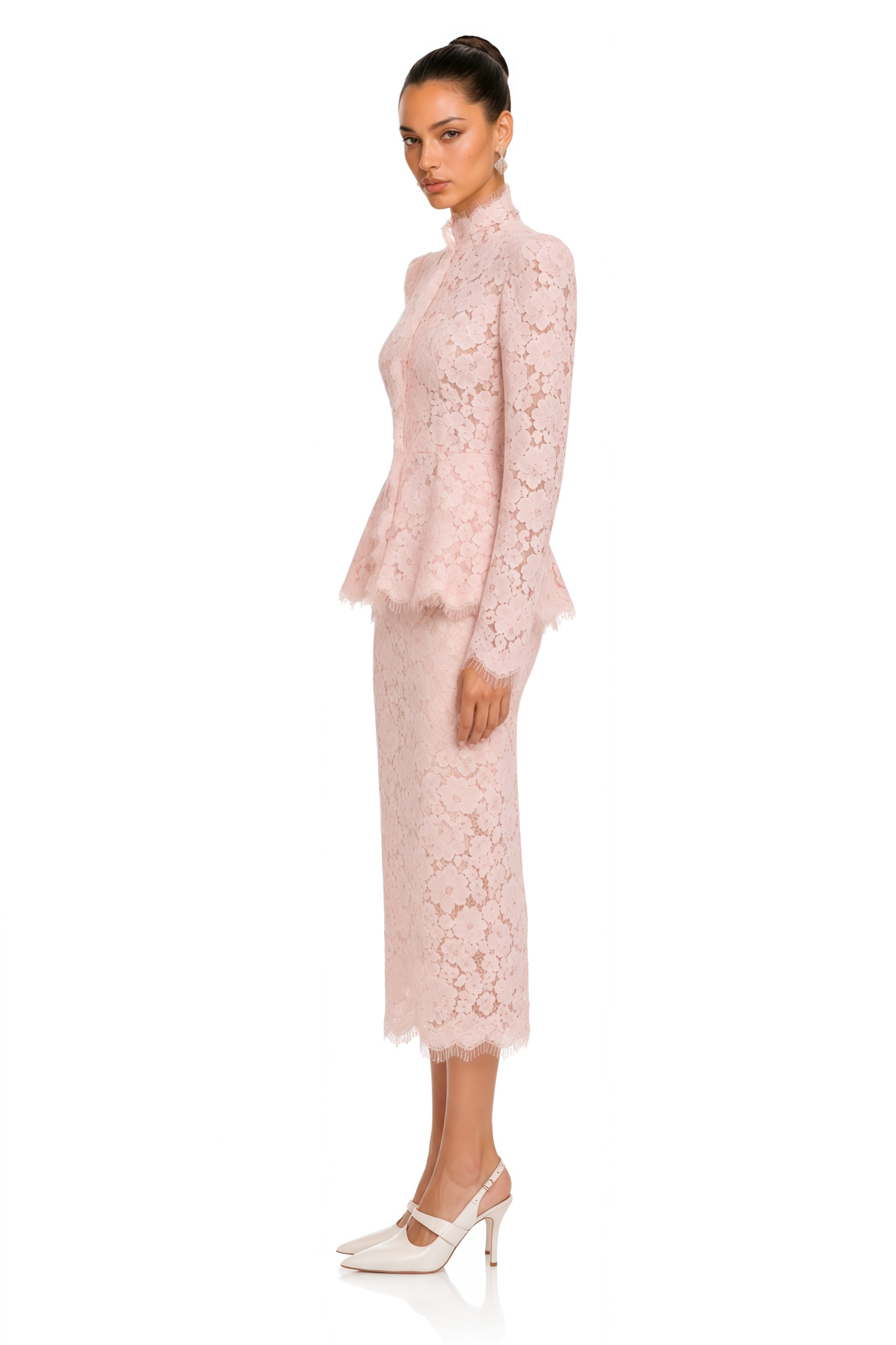 Josie Pink Lace High Neck Blouse & Skirt Set