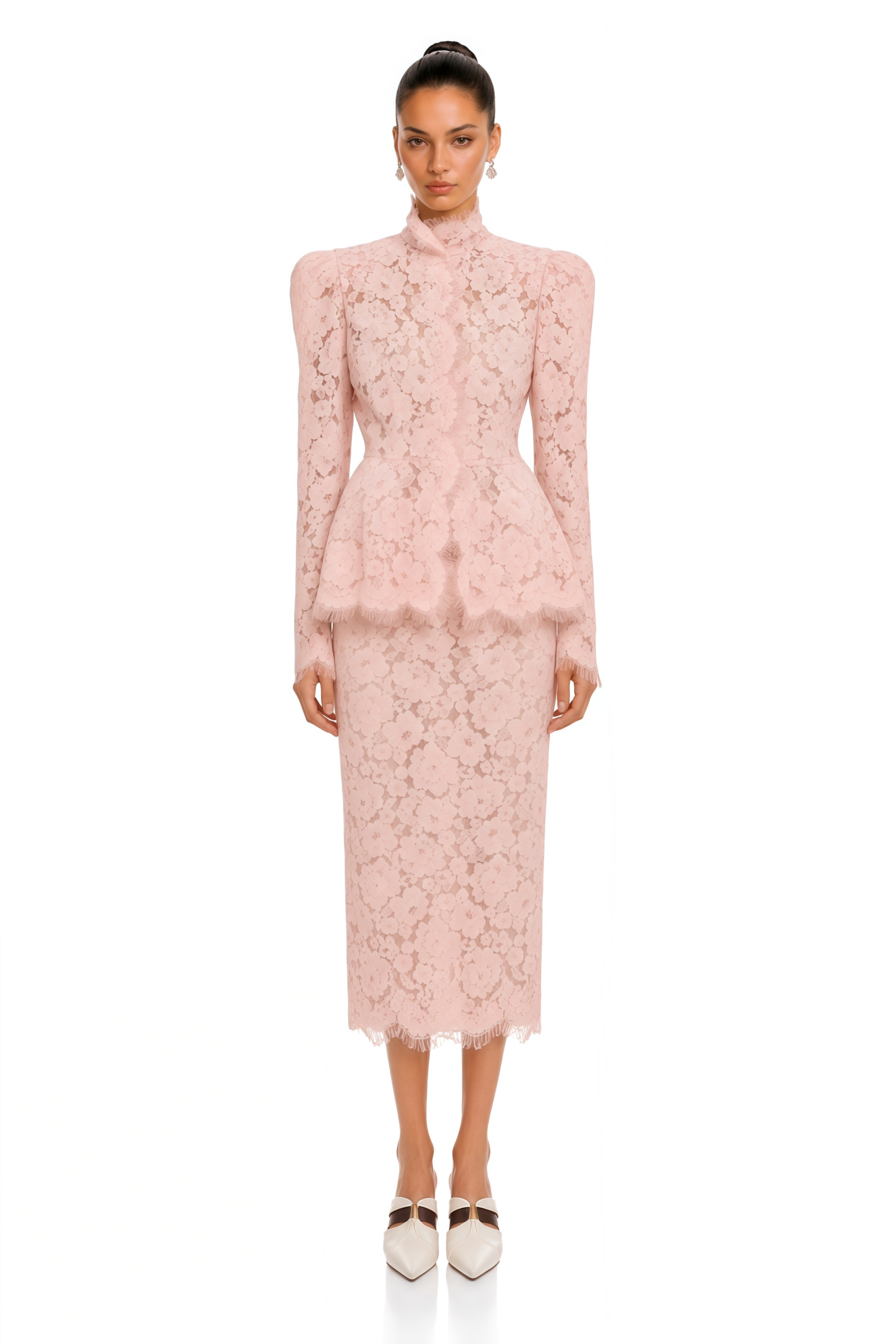 Josie Pink Lace High Neck Blouse & Skirt Set