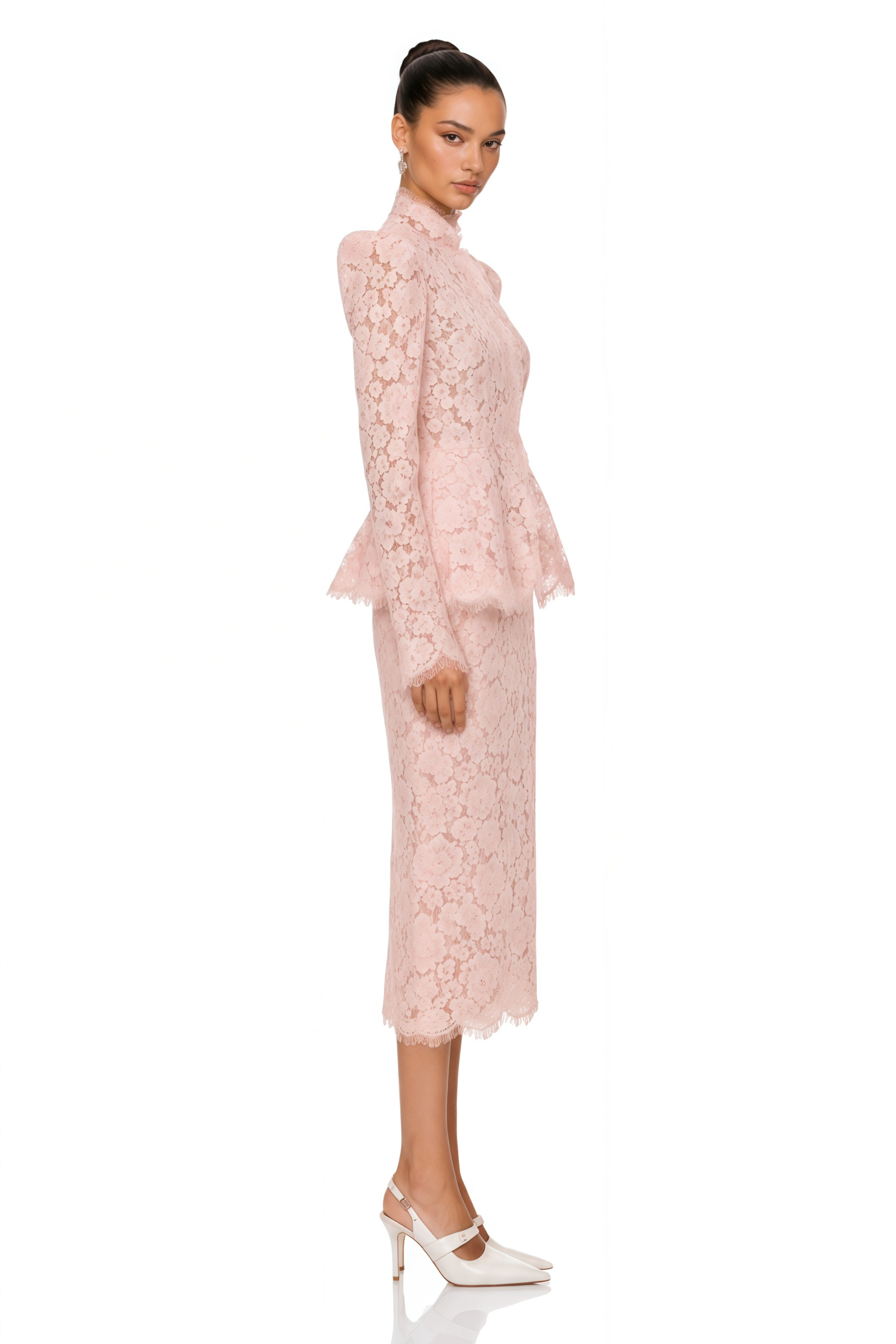 Josie Pink Lace High Neck Blouse & Skirt Set