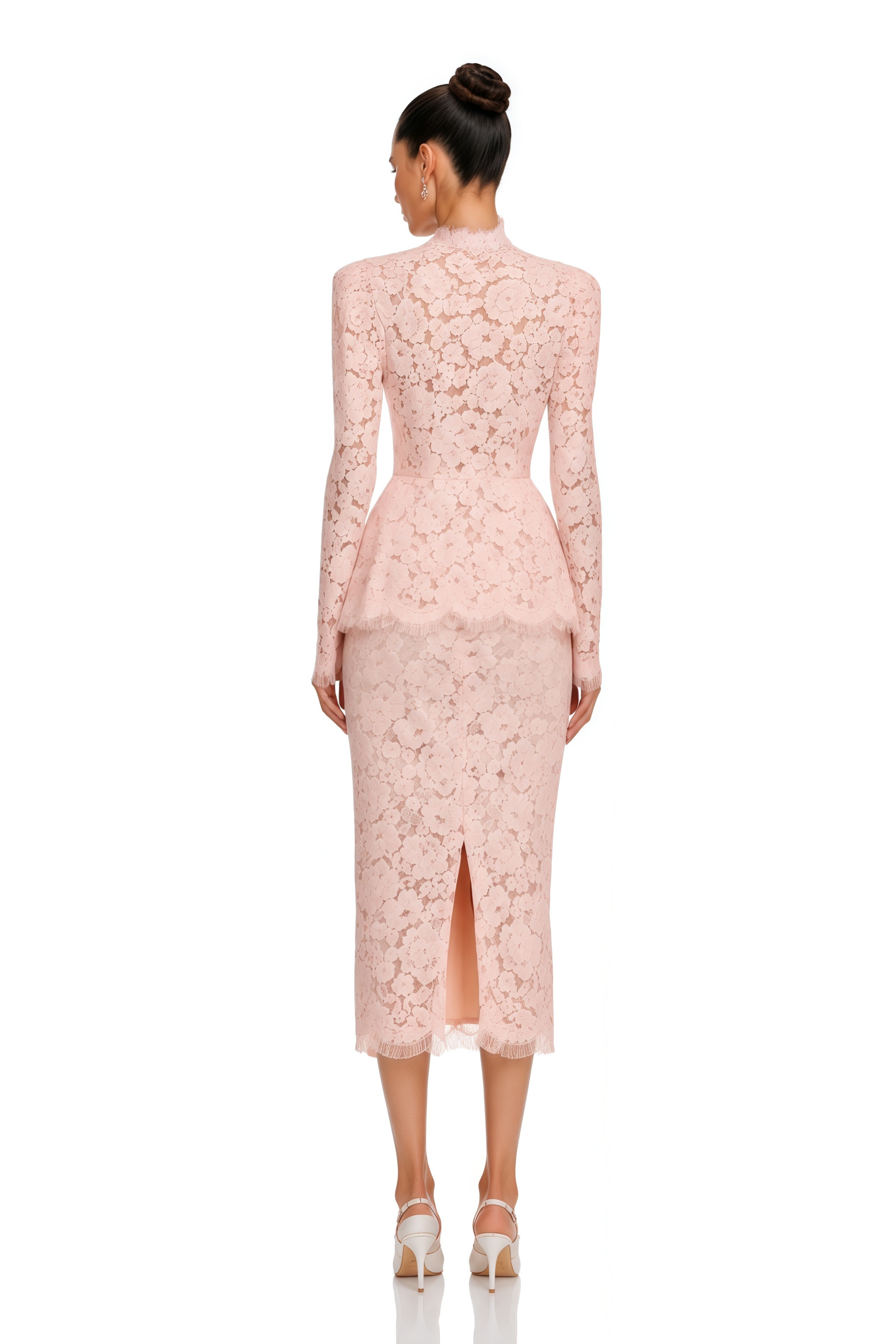 Josie Pink Lace High Neck Blouse & Skirt Set