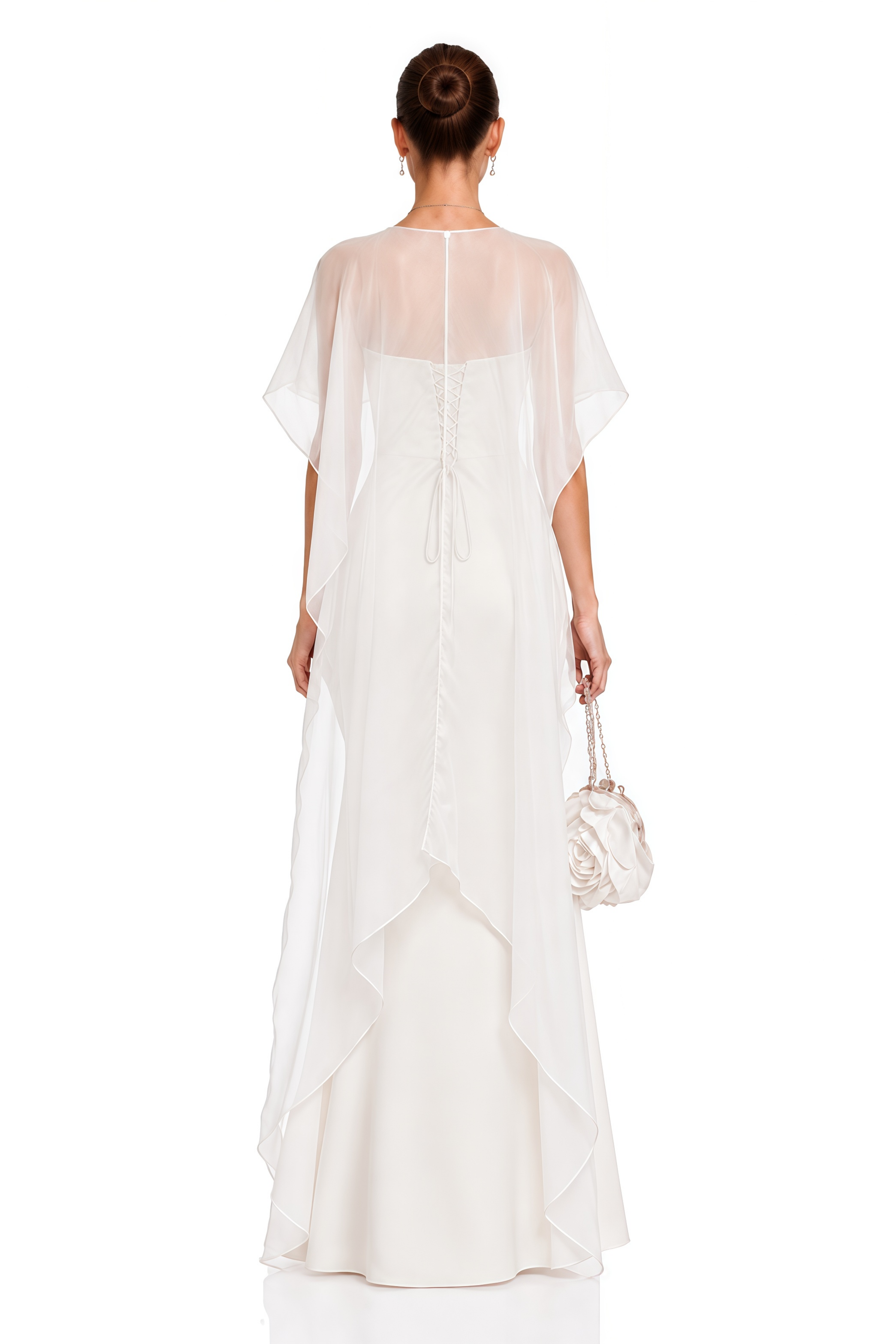 Jovianna Cream Draped Ruched Maxi Dress with Tulle