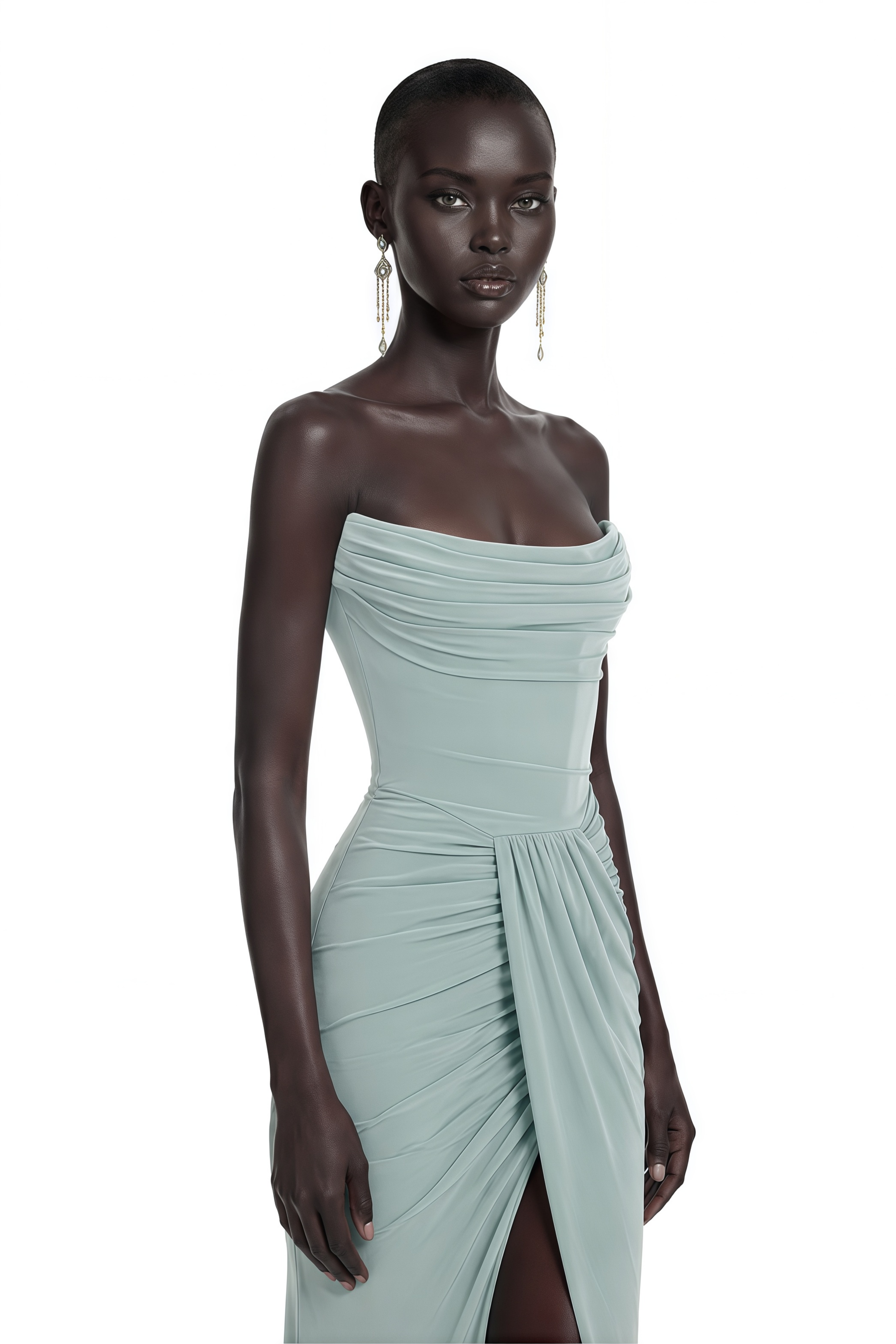 Jovie Sage Green Ruched Maxi Dress with Slit