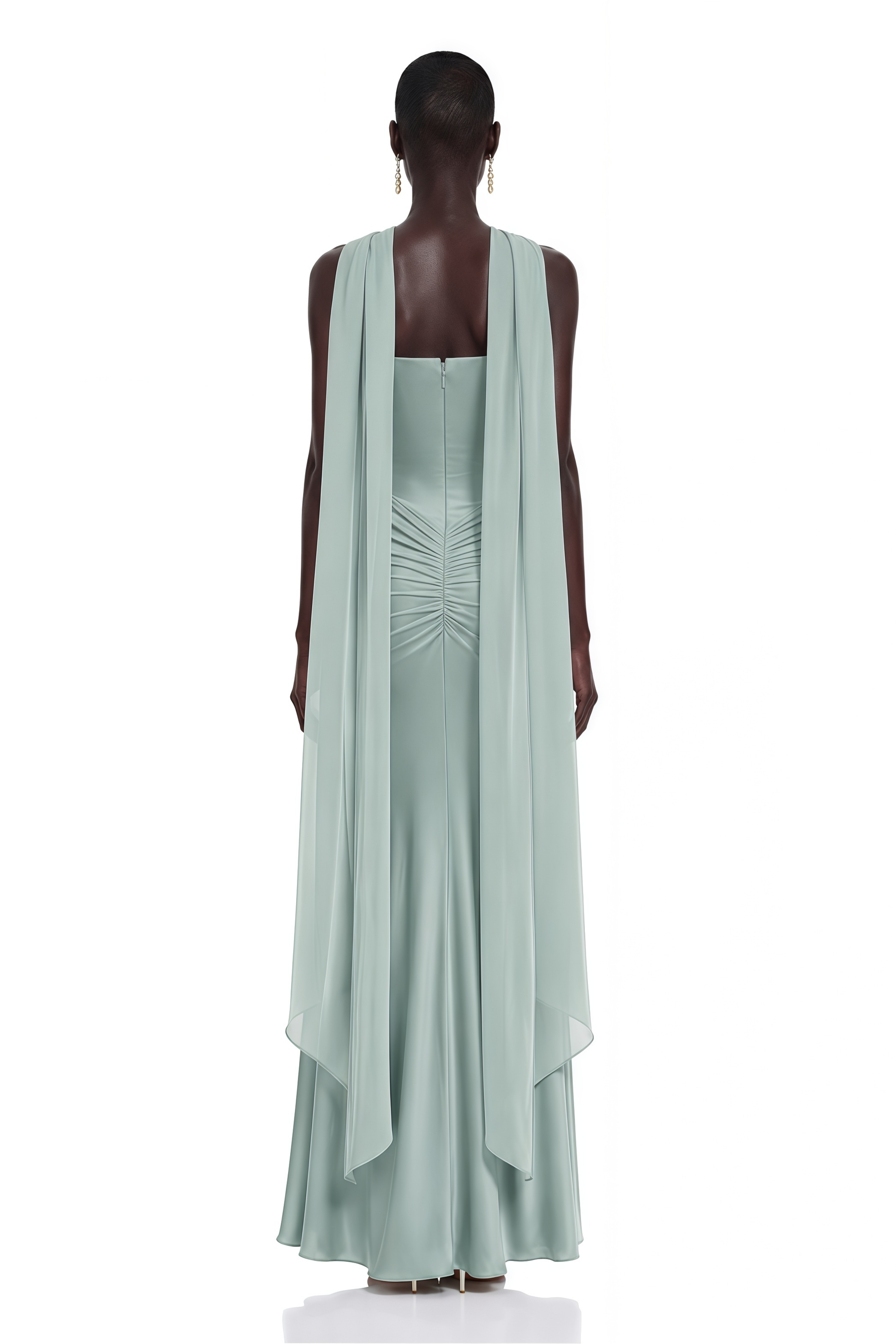 Jovie Sage Green Ruched Maxi Dress with Slit