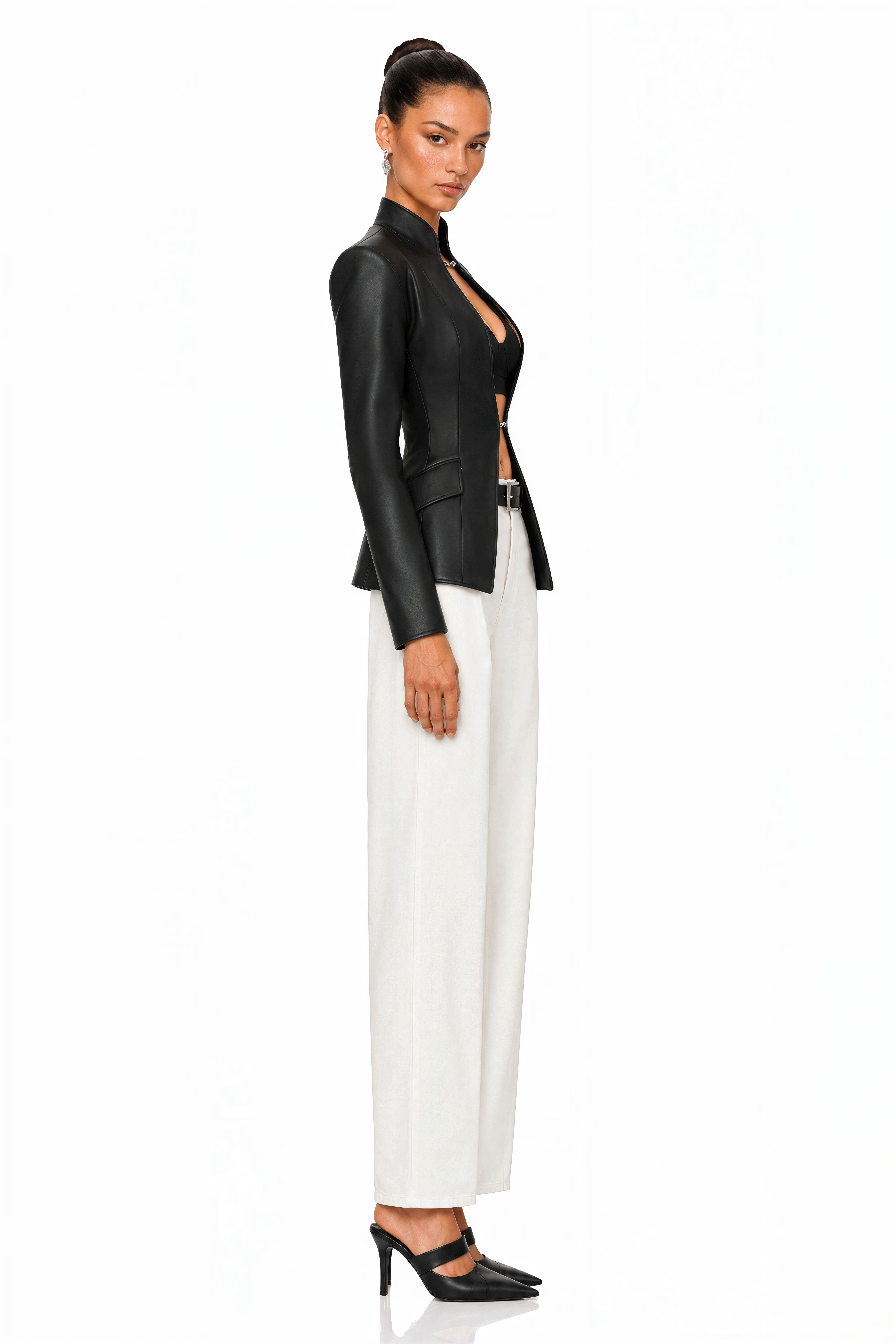 Jream Black Leather Structured Blazer