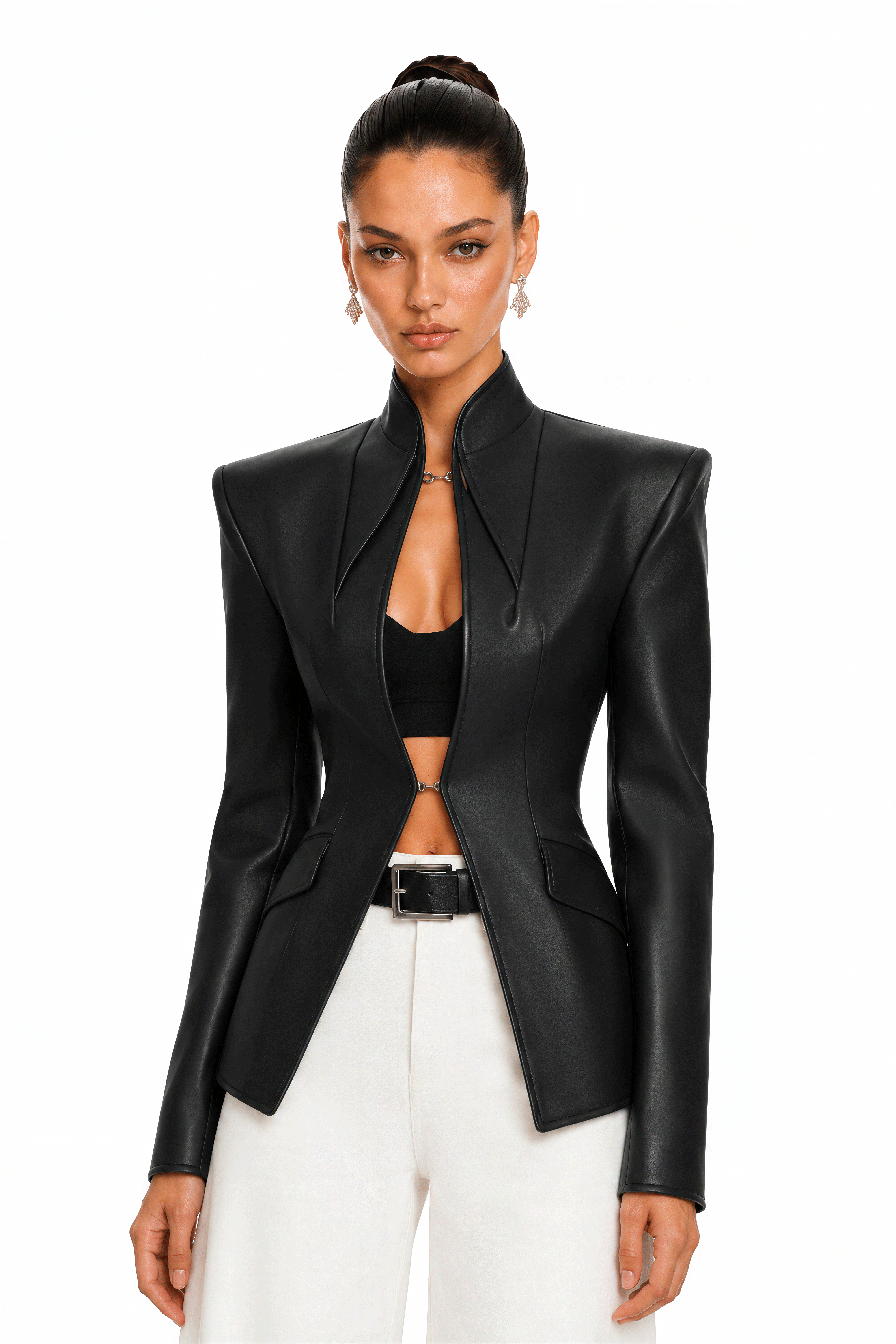 Jream Black Leather Structured Blazer