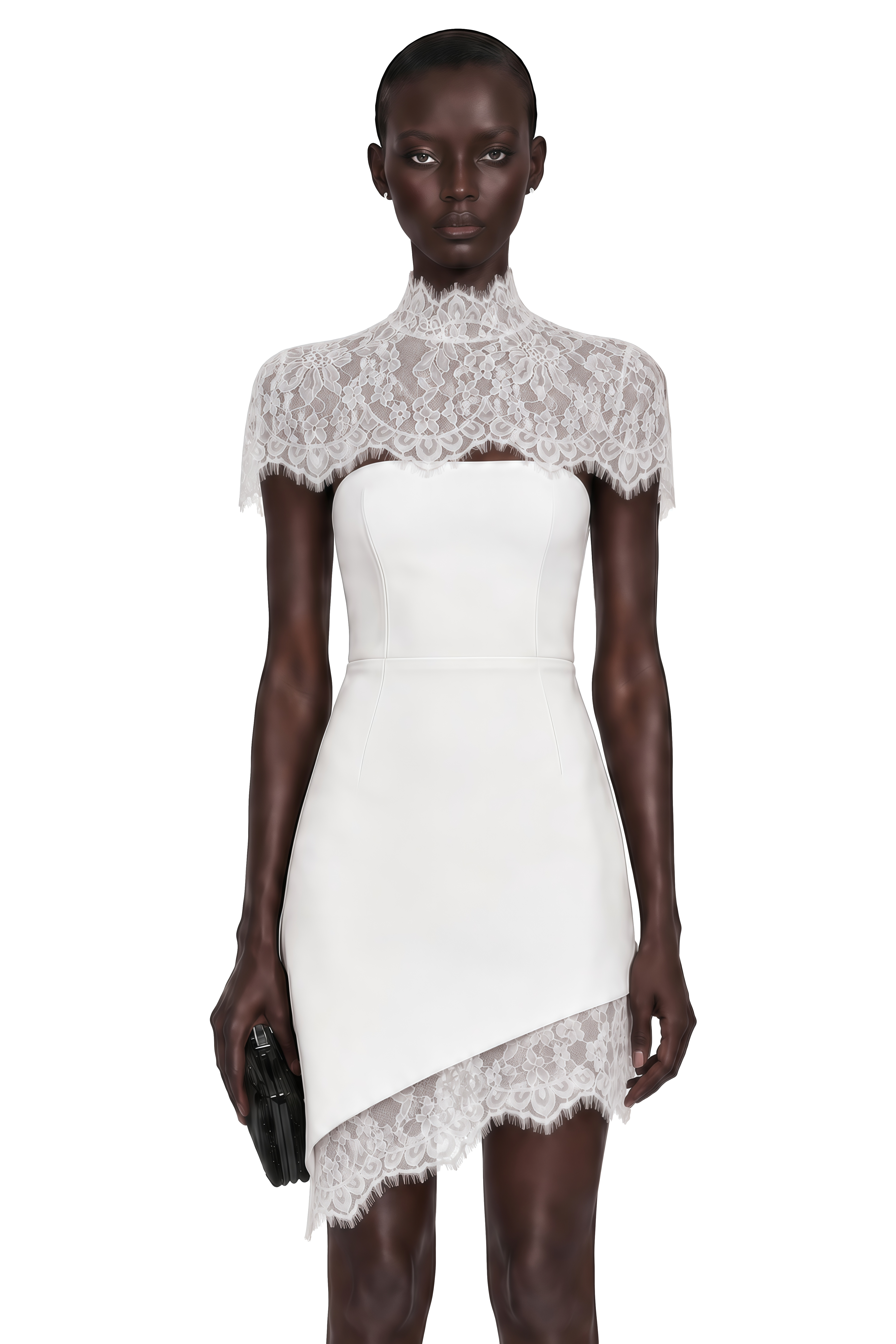 off white asymmetrical dress Juliana Shoulder Mini with Lace Panels Buy THE INDIAN ETHNIC Style:26861BK01 Bardot neckline Size:US 4