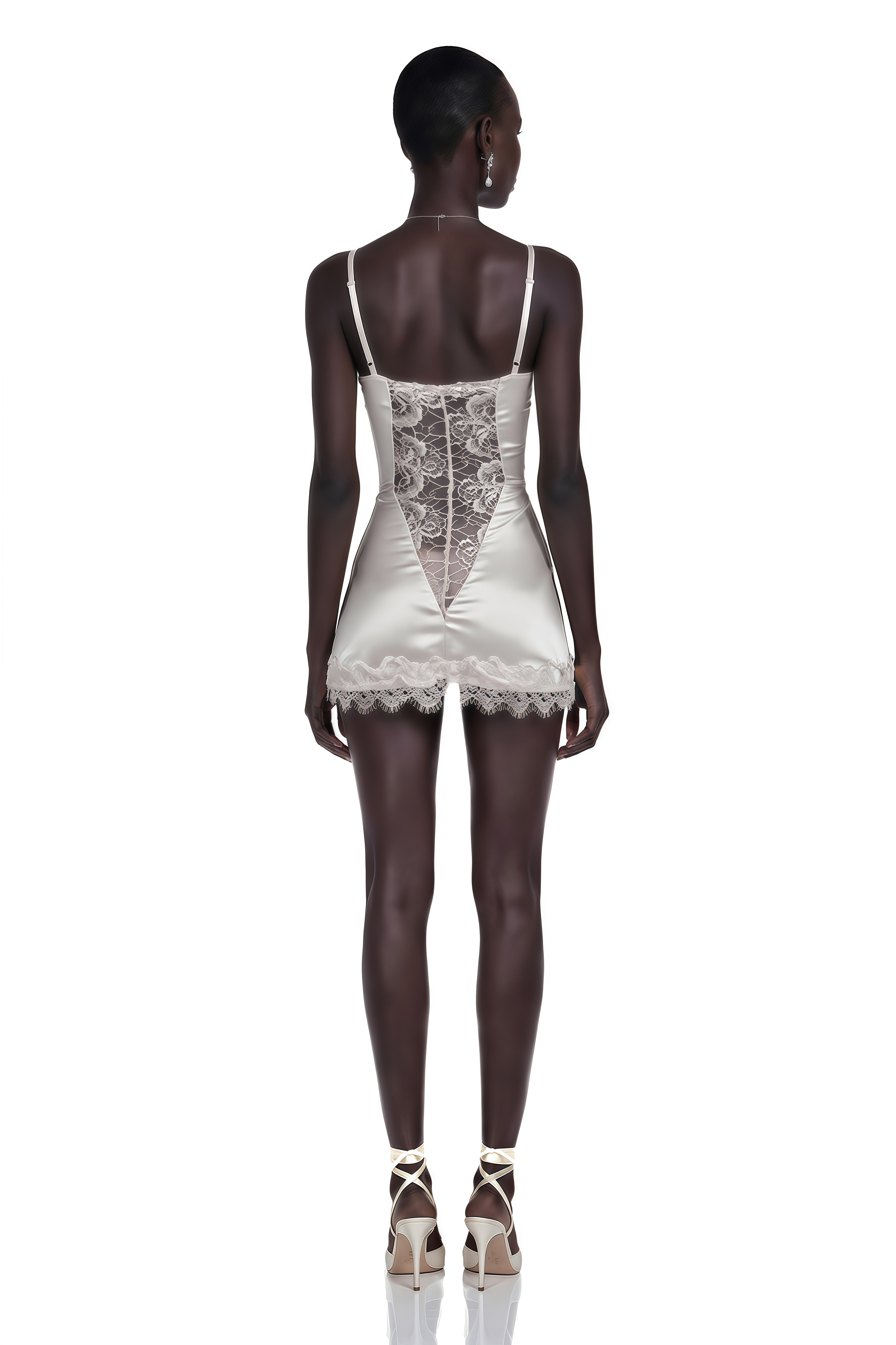 Juliette White Satin Mini Dress with Lace Panels