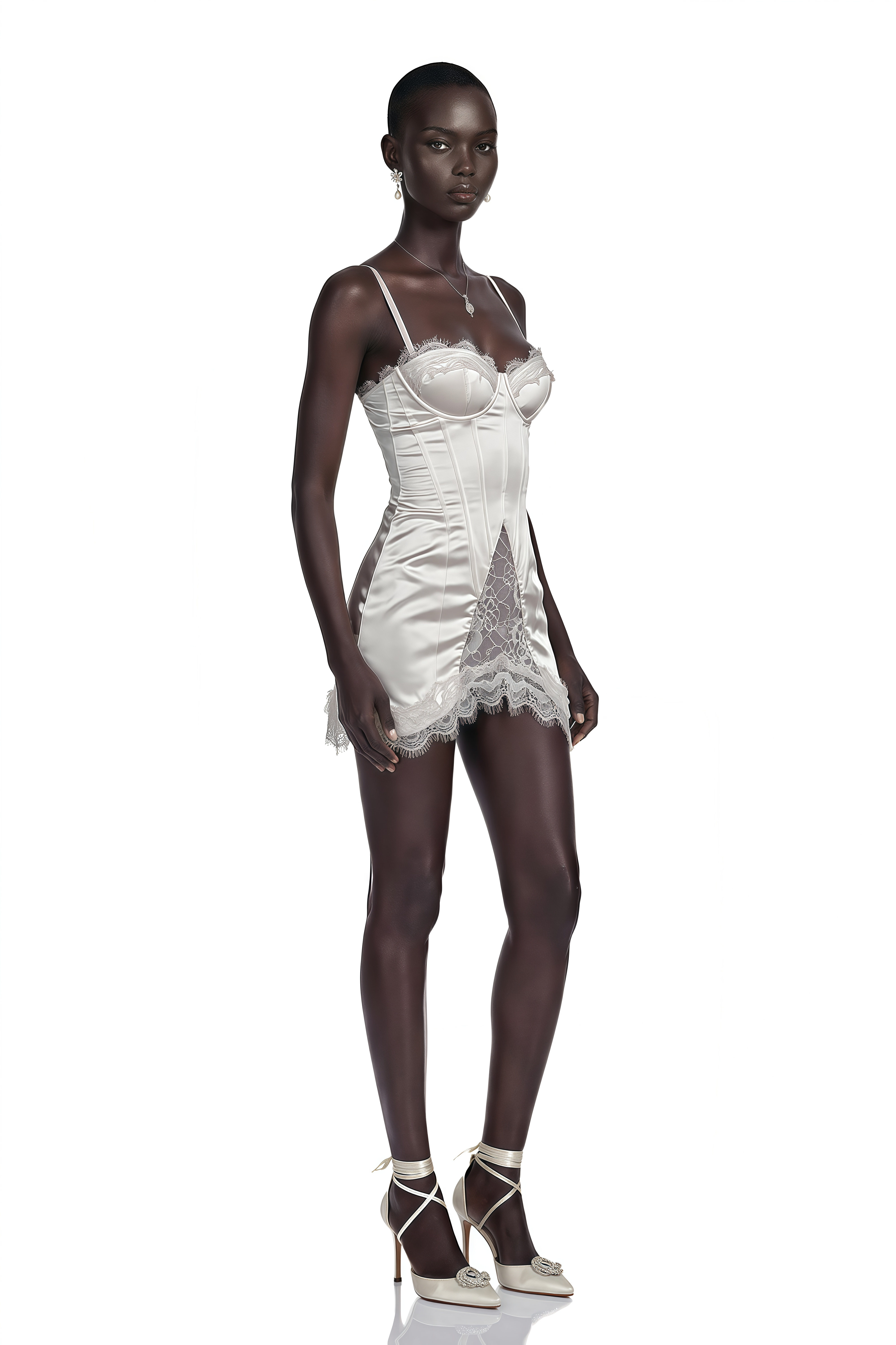 Juliette White Satin Mini Dress with Lace Panels – Miss Rosier