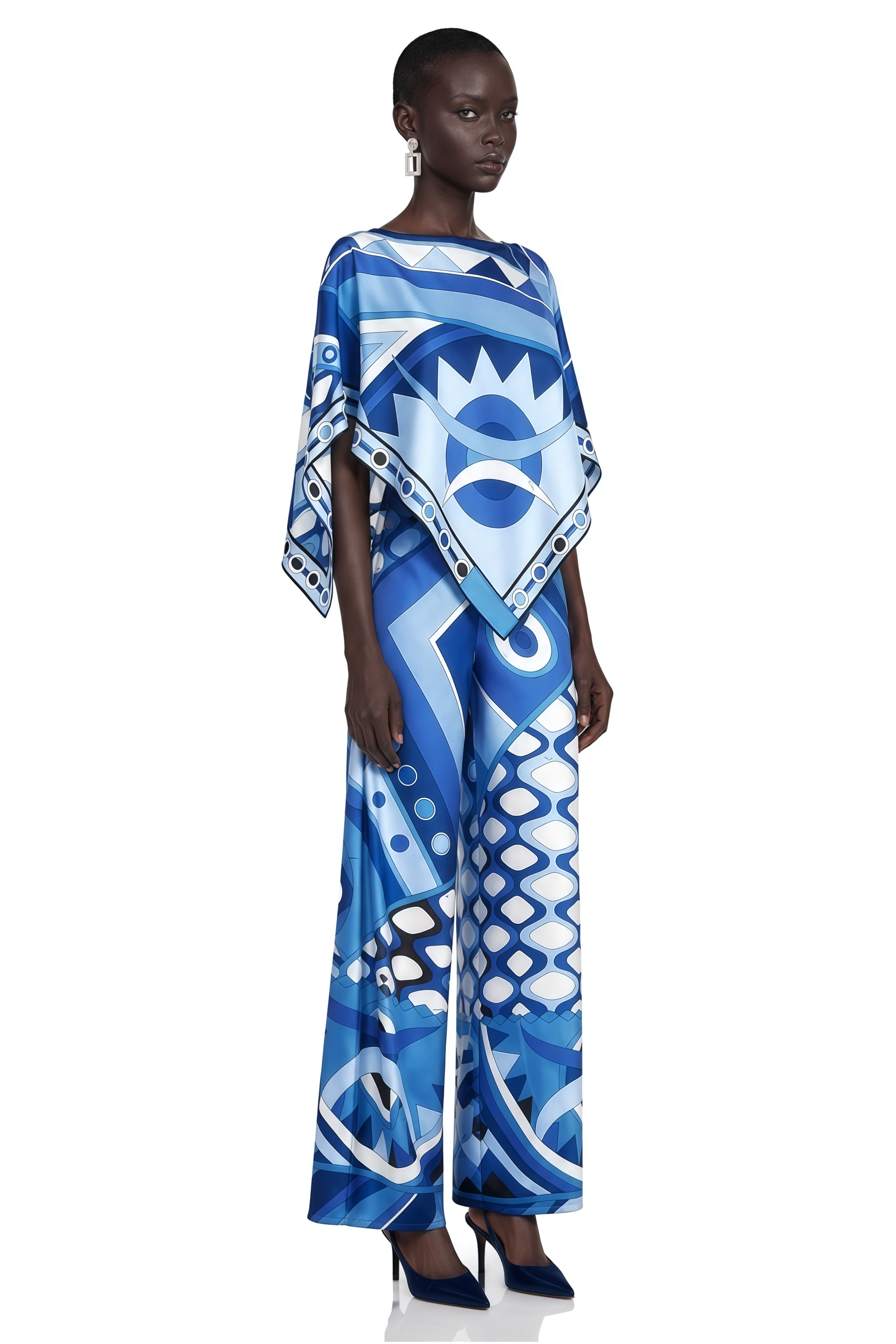 Juniper Blue Printed Handkerchief Top & Wide Leg Trousers Set