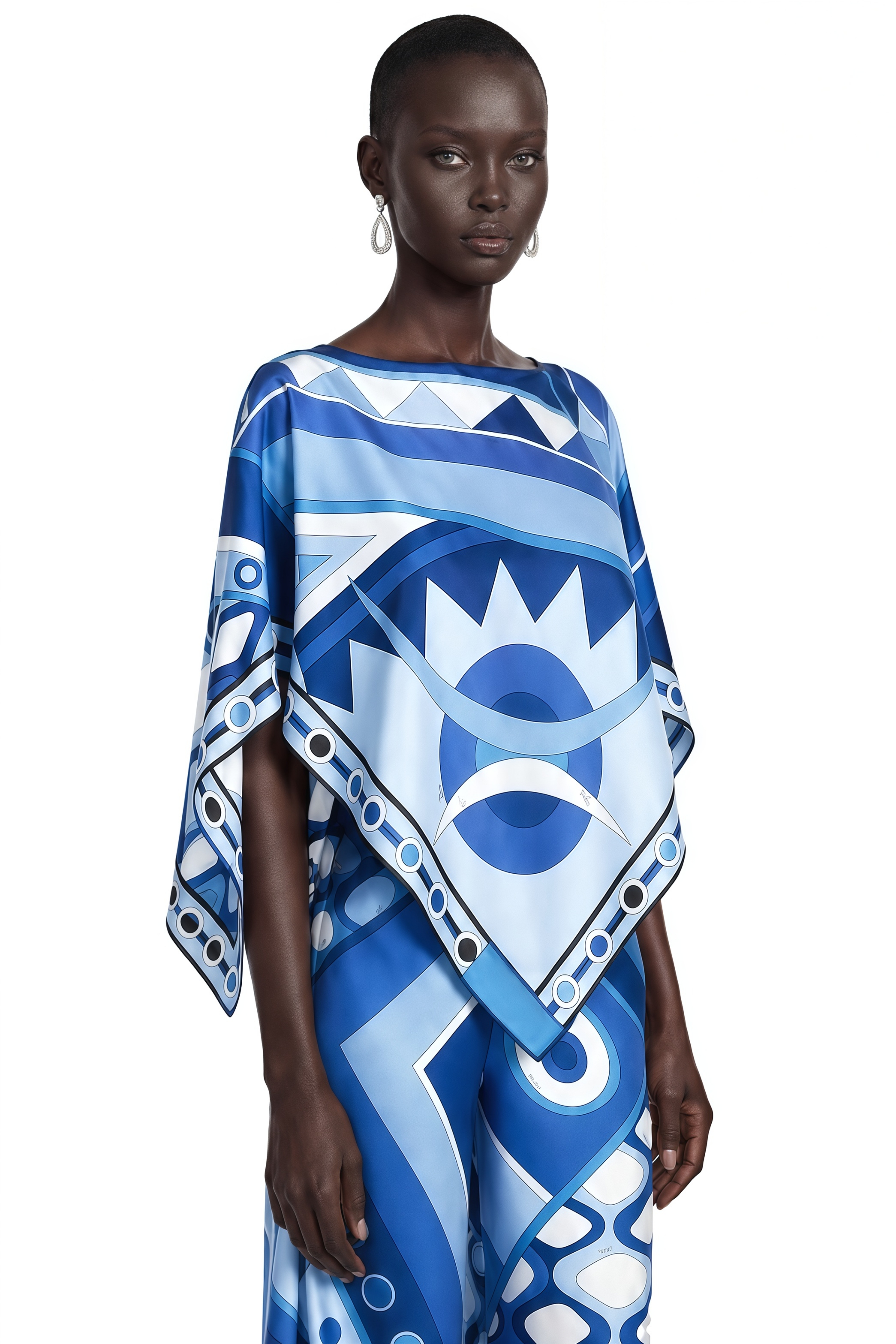 Juniper Blue Printed Handkerchief Top & Wide Leg Trousers Set