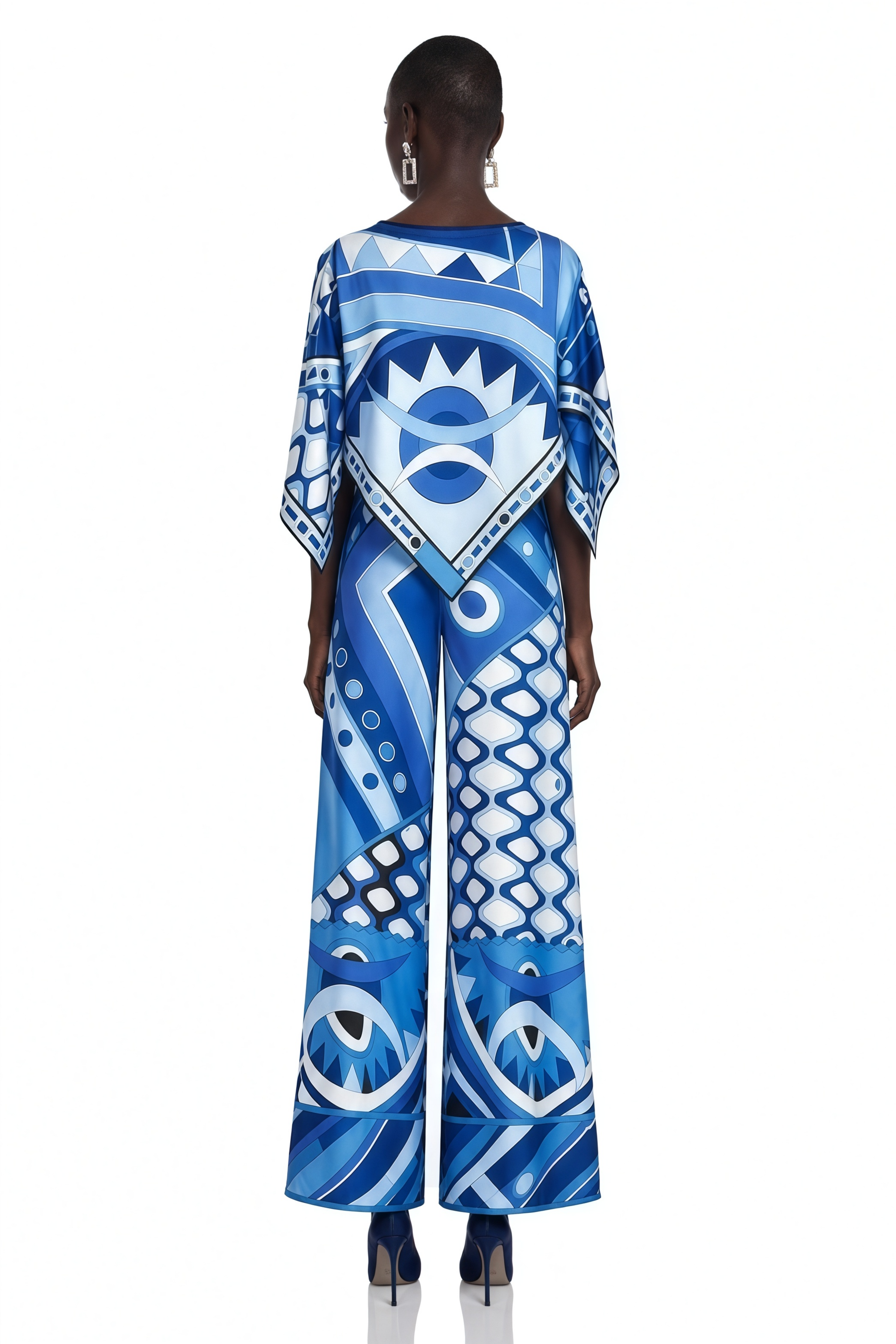 Juniper Blue Printed Handkerchief Top & Wide Leg Trousers Set