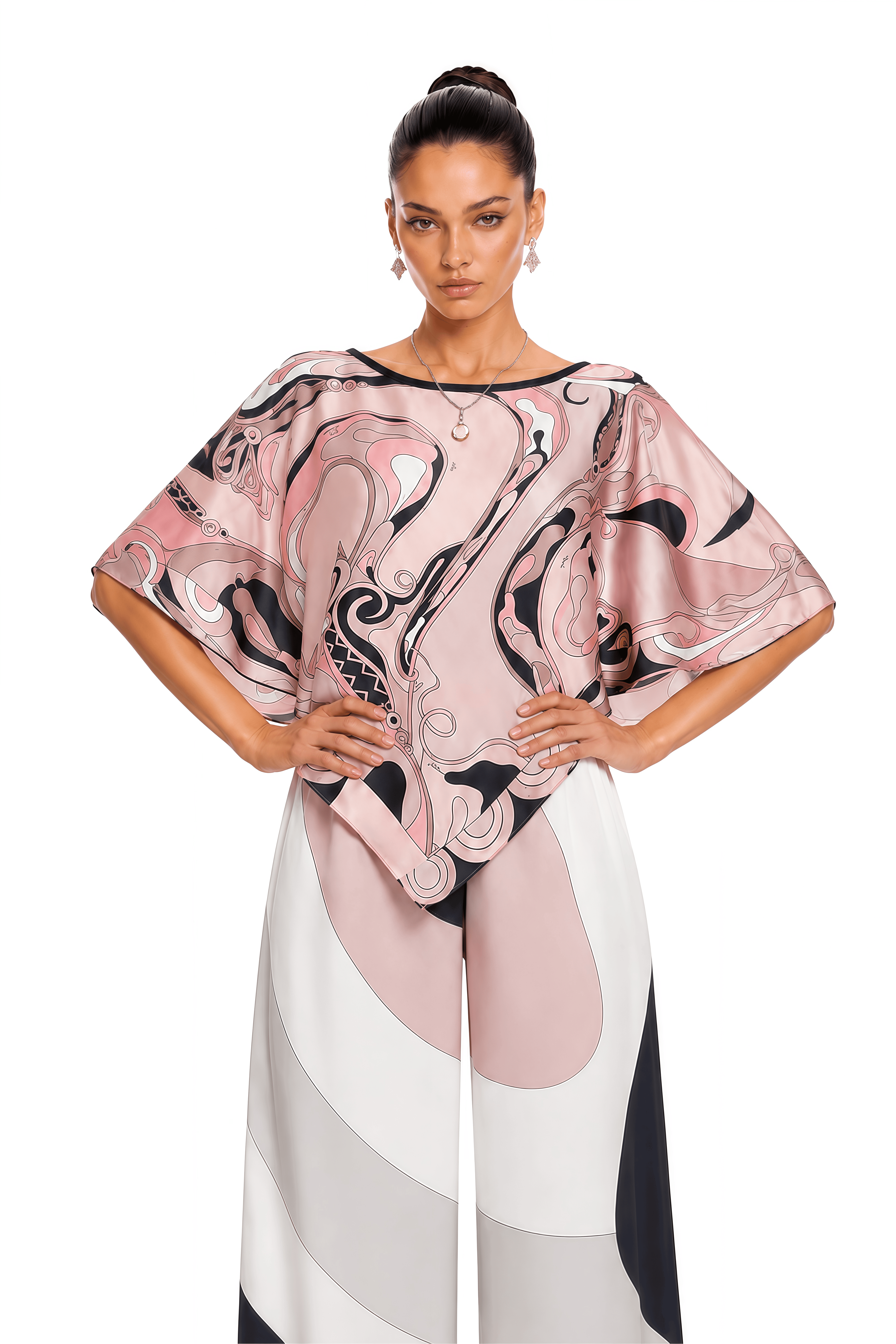 Juniper Pink Printed Handkerchief Top & Wide-Leg Trousers Set