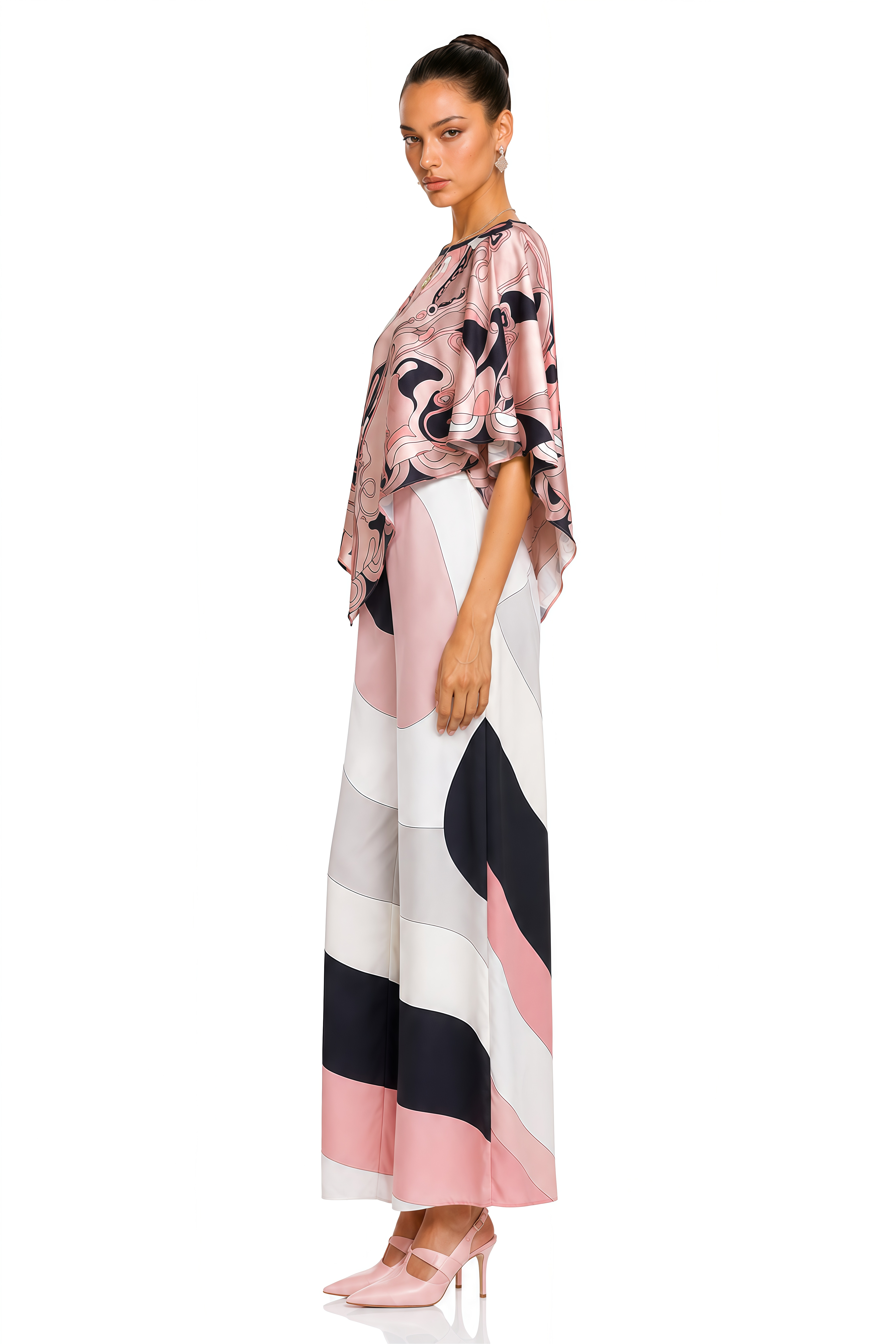 Juniper Pink Printed Handkerchief Top & Wide-Leg Trousers Set