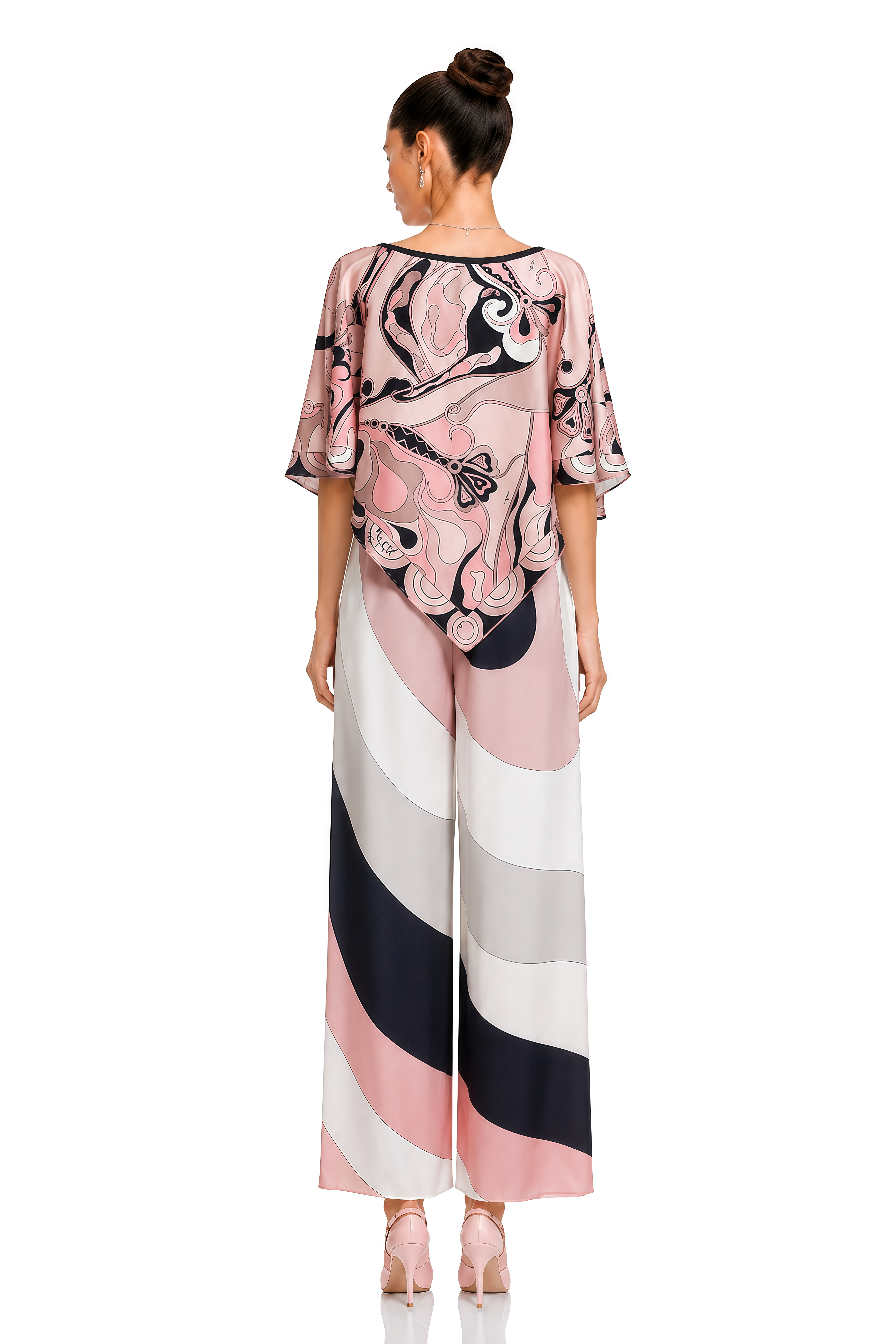 Juniper Pink Printed Handkerchief Top & Wide-Leg Trousers Set