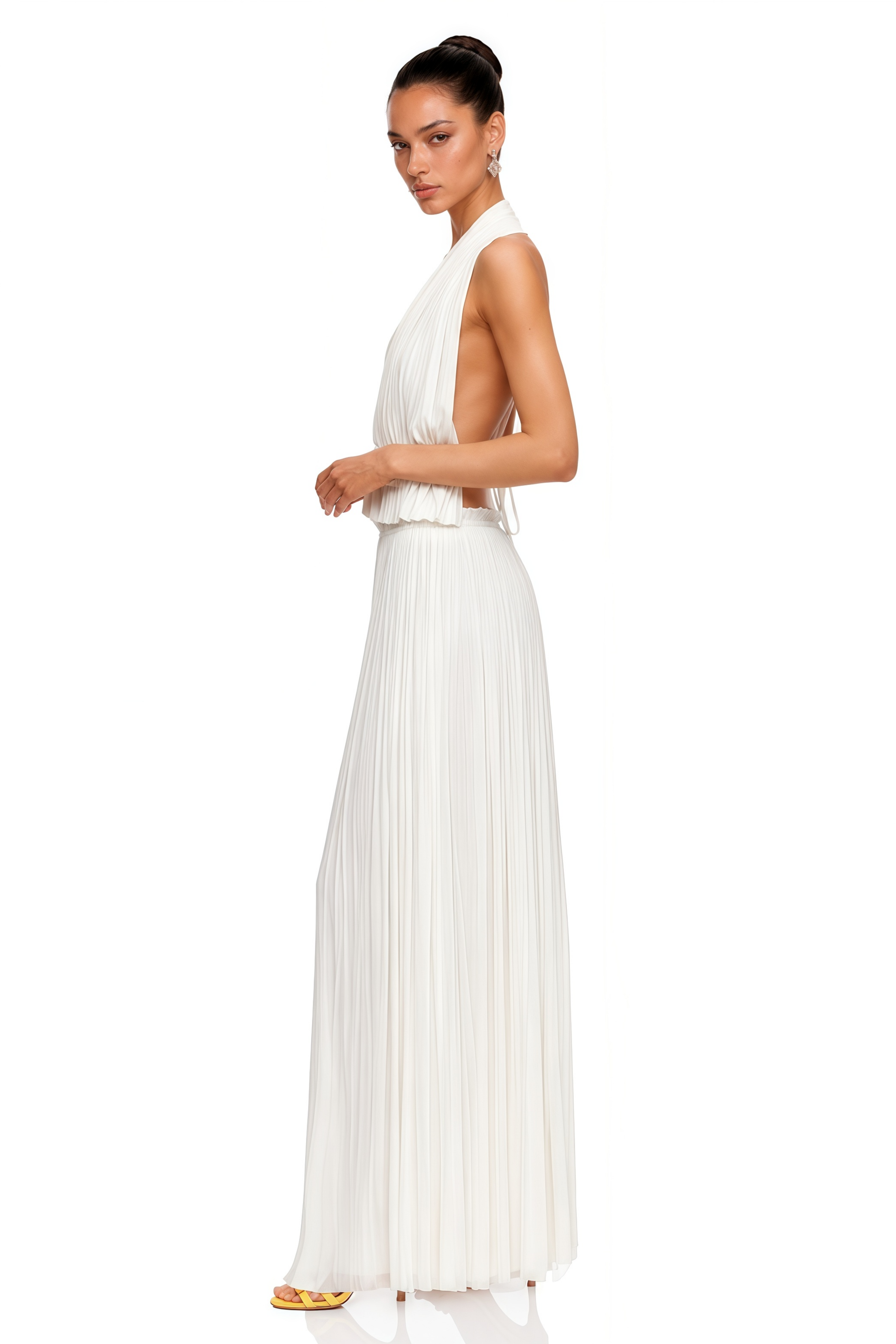 Kailany White Pleated Halterneck Top & Skirt Set