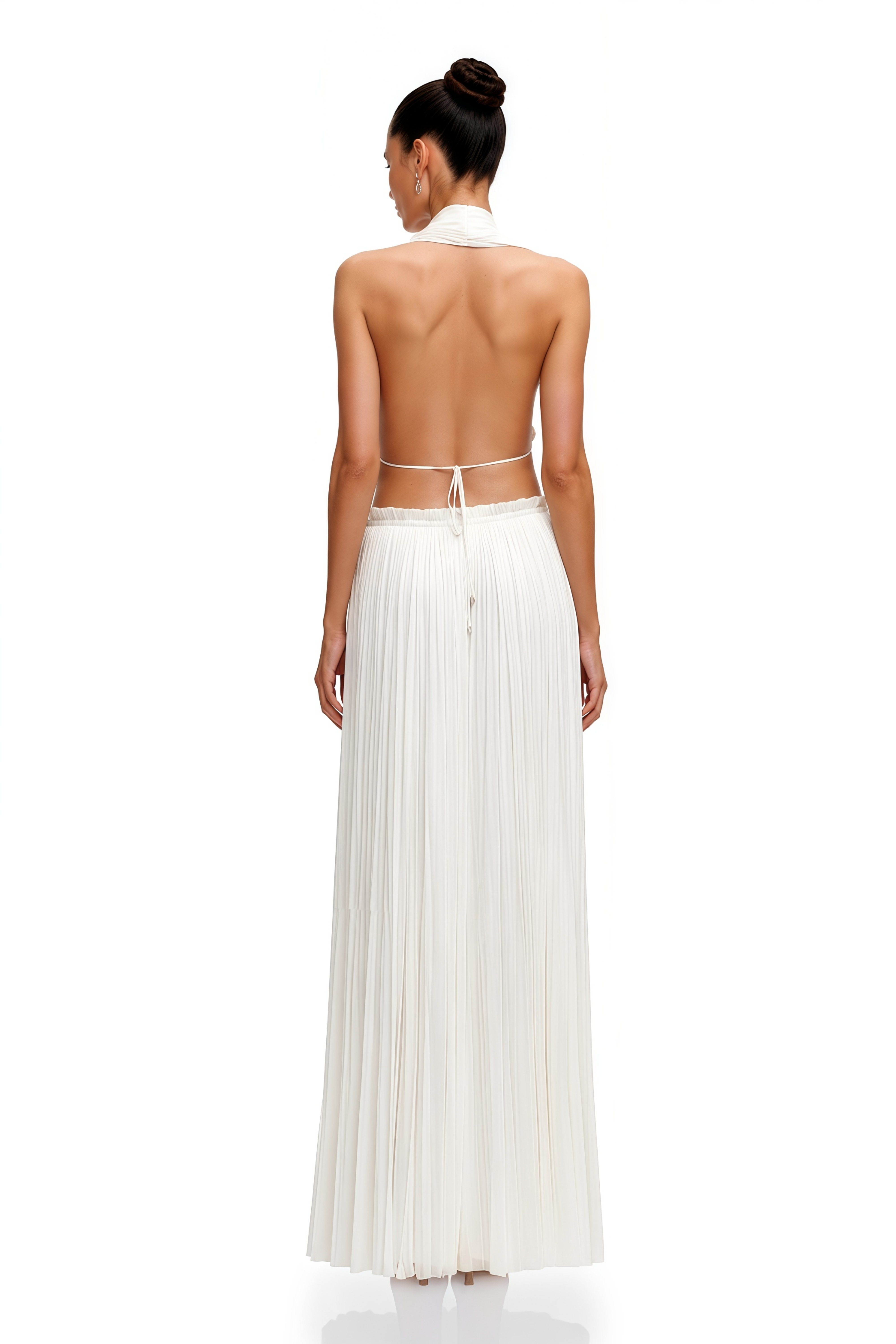 Kailany White Pleated Halterneck Top & Skirt Set